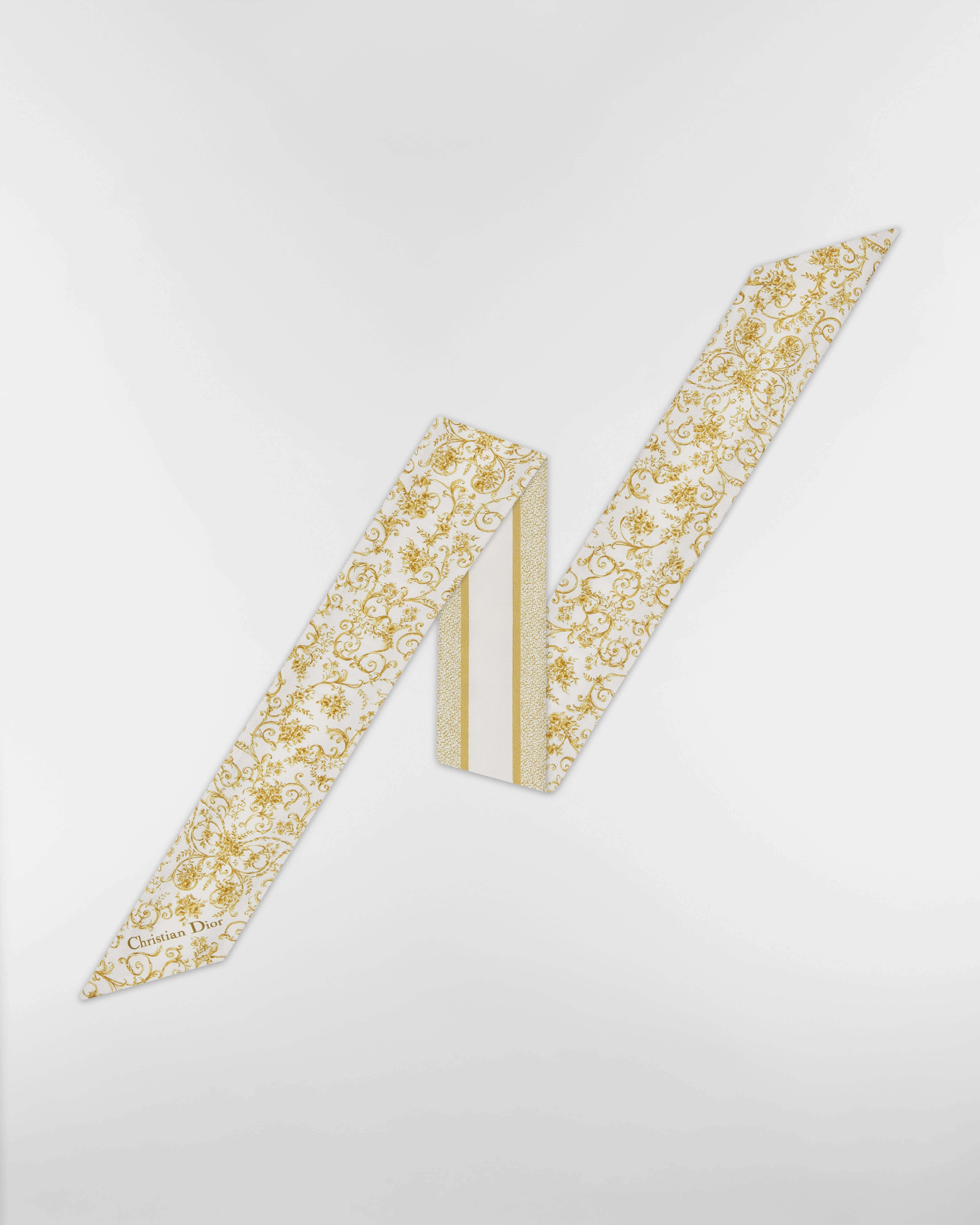 Dioresque Butterfly Mitzah Scarf White and Gold-Tone Silk Twill E01