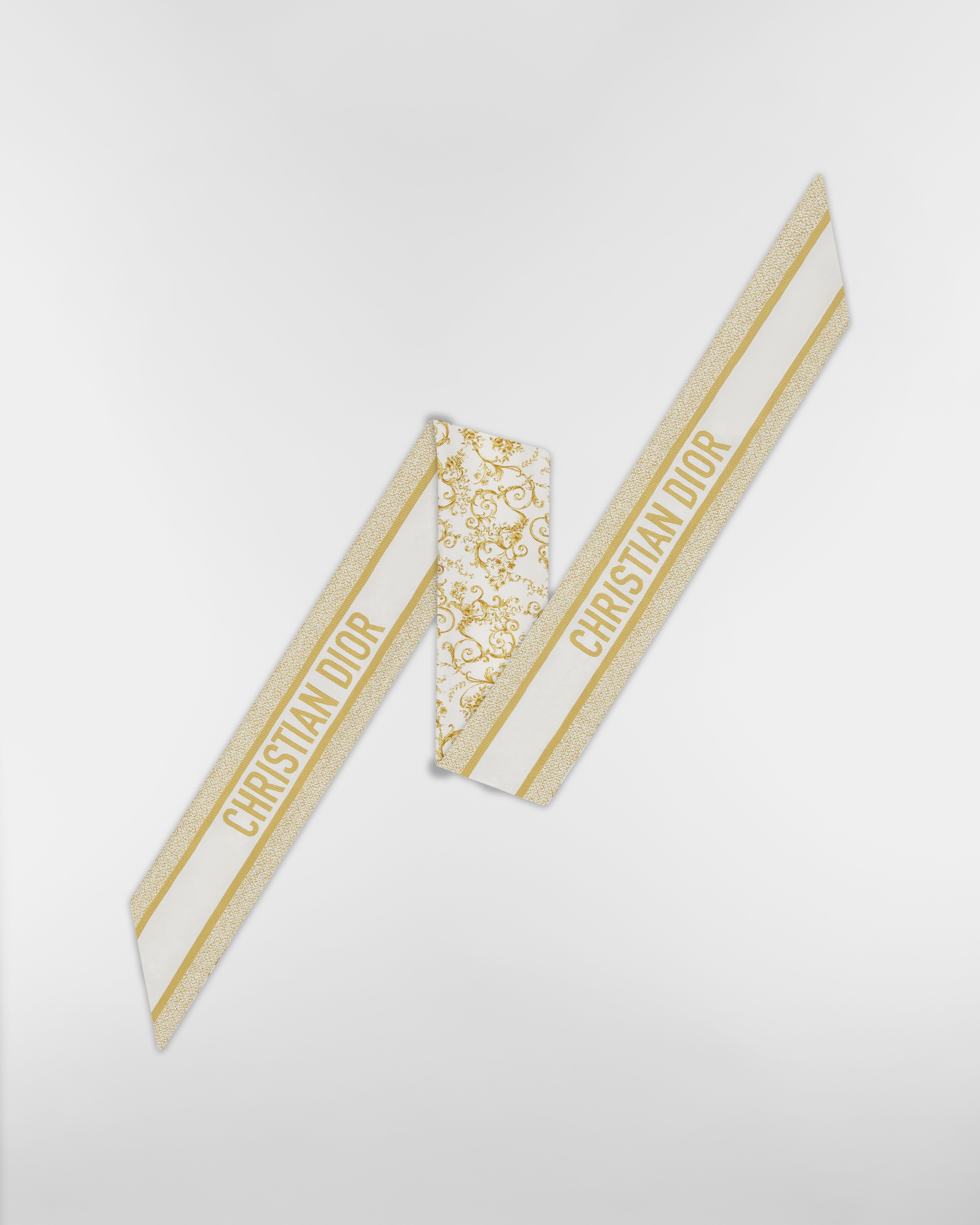 Dioresque Butterfly Mitzah Scarf White and Gold-Tone Silk Twill E08