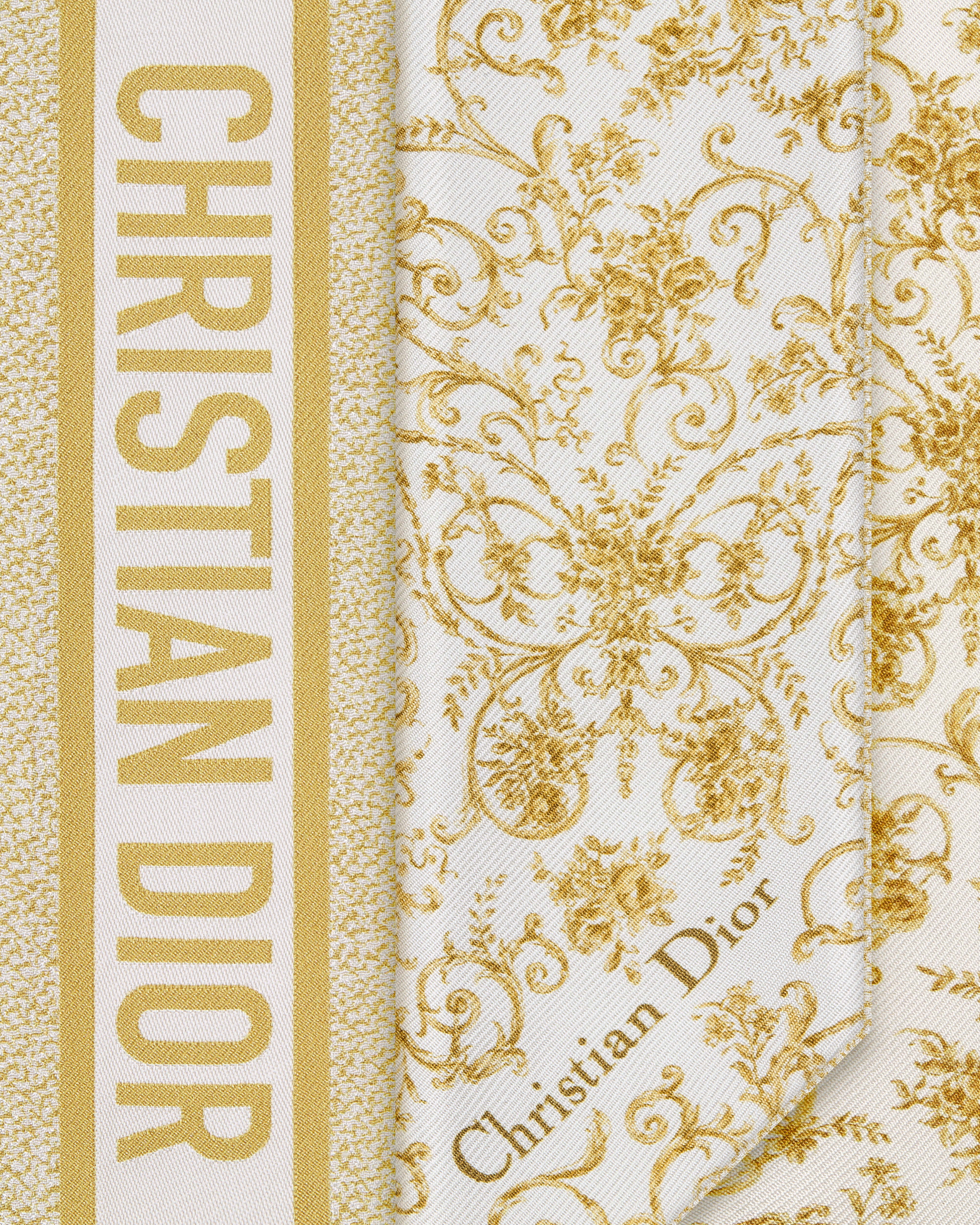 Dioresque Butterfly Mitzah 絲巾 白色和金色調絲綢斜紋布 E09