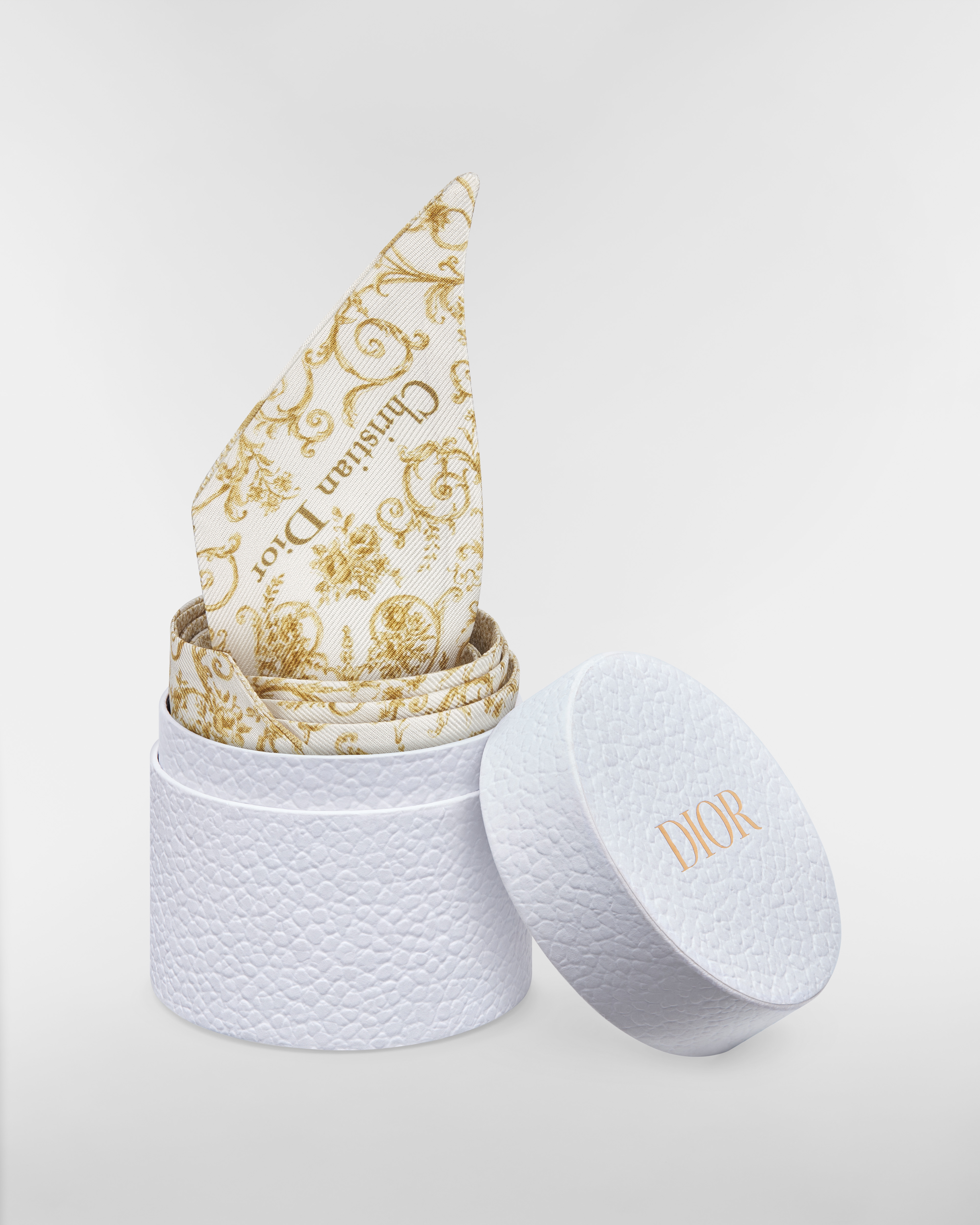 Dioresque Butterfly Mitzah Scarf White and Gold-Tone Silk Twill E10