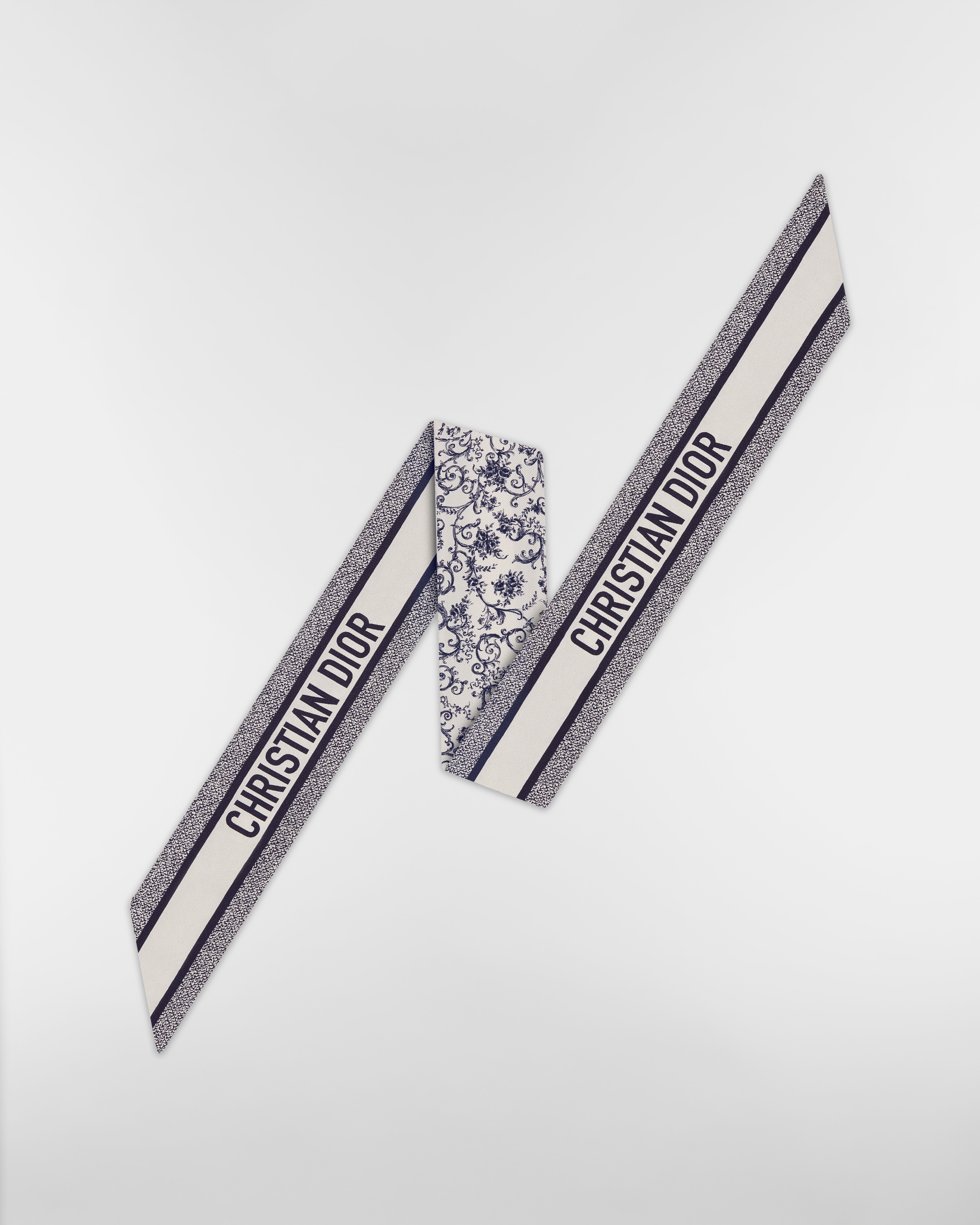 Dioresque Butterfly Mitzah Scarf White and Gray Silk Twill E08