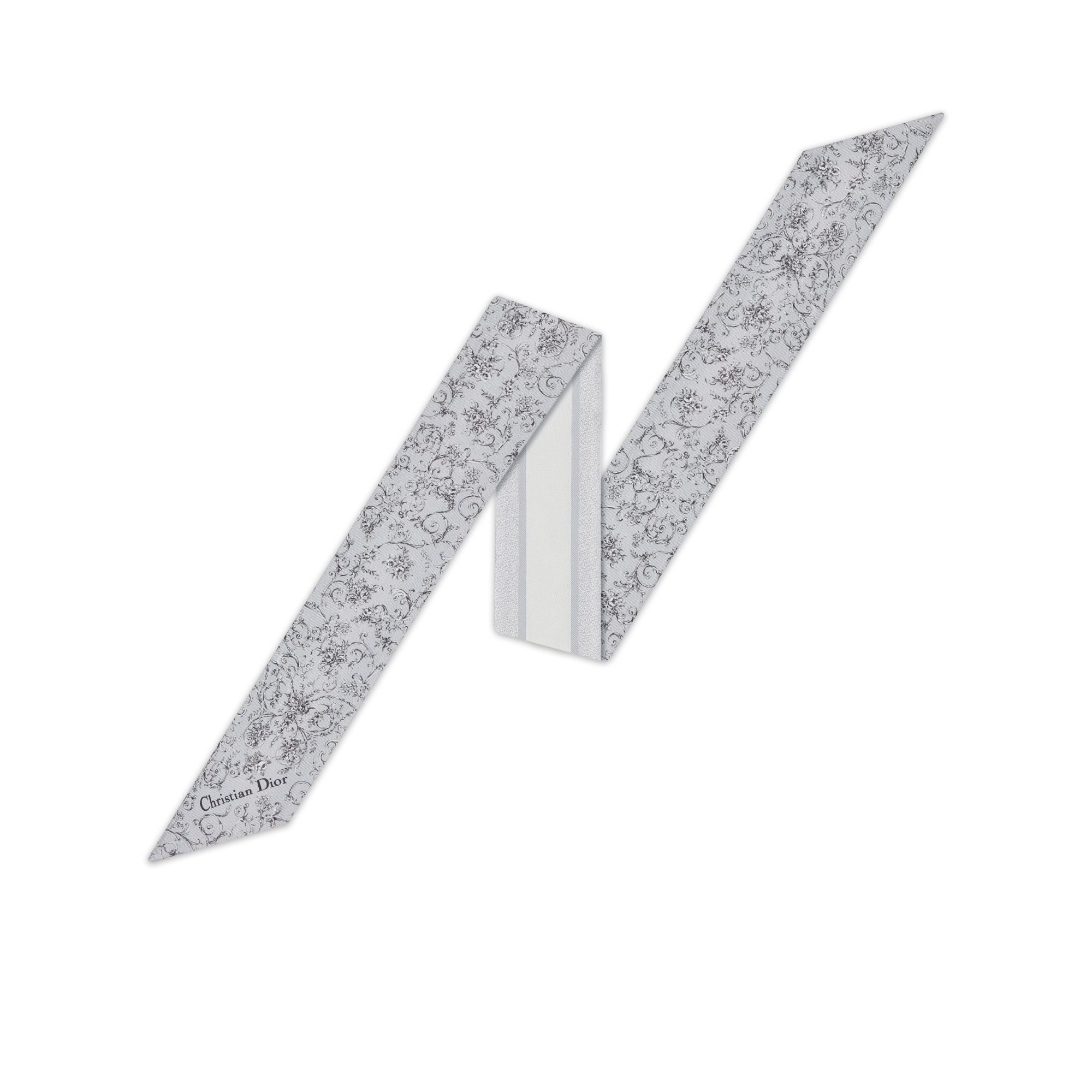 Dioresque Butterfly Mitzah Scarf Light Gray Silk Twill E01