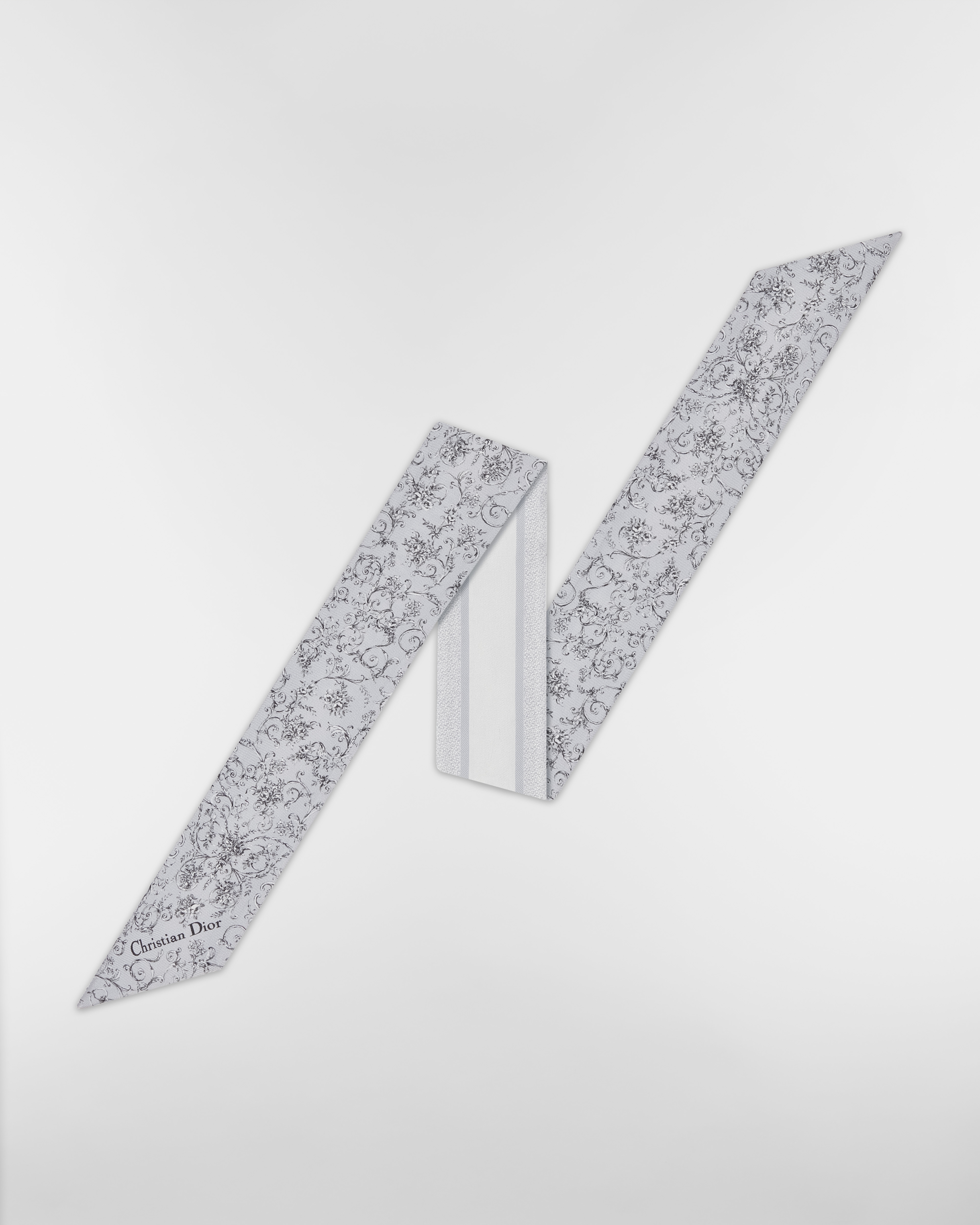 Dioresque Butterfly Mitzah Scarf Light Gray Silk Twill E01