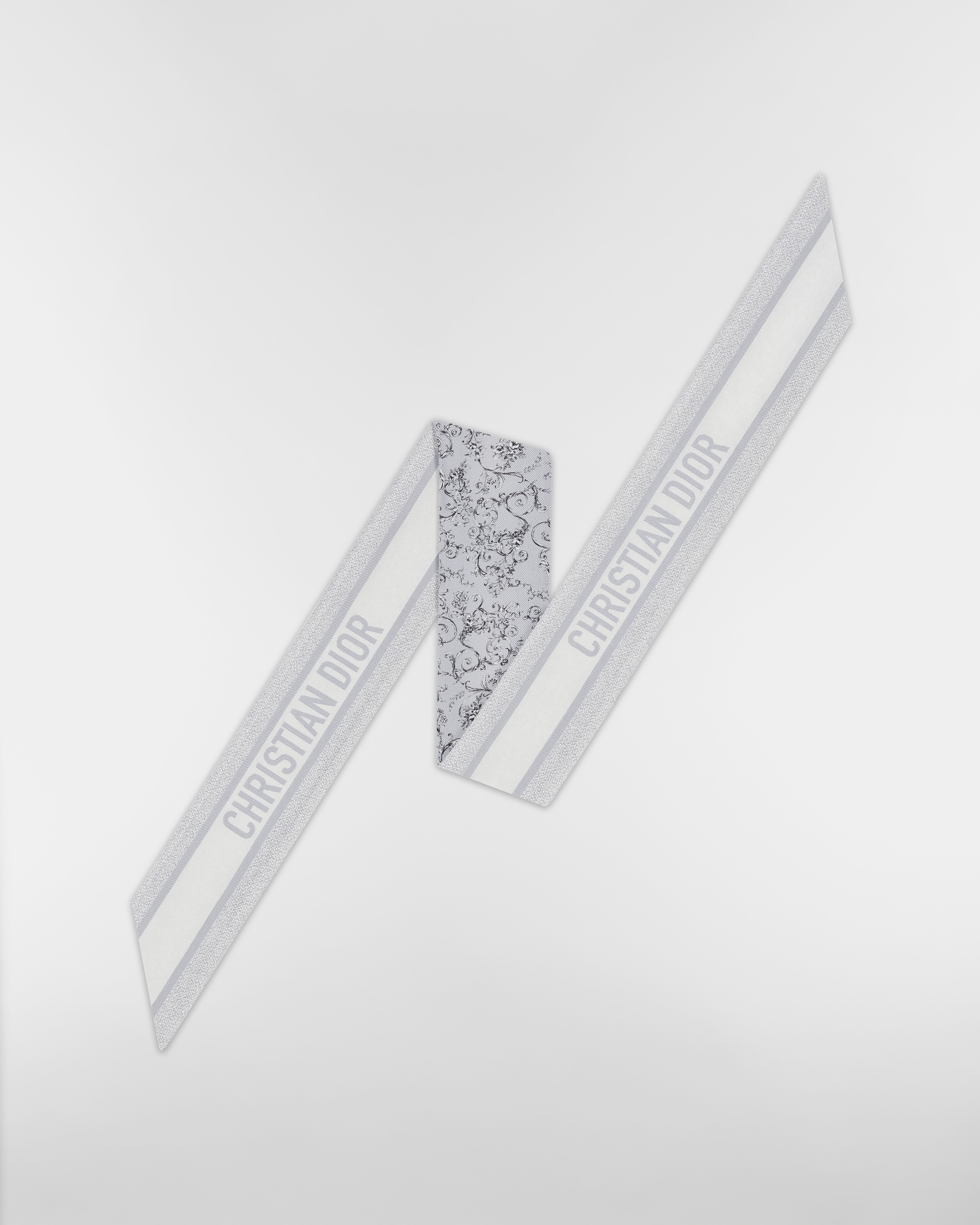 Dioresque Butterfly Mitzah Scarf Light Gray Silk Twill E08