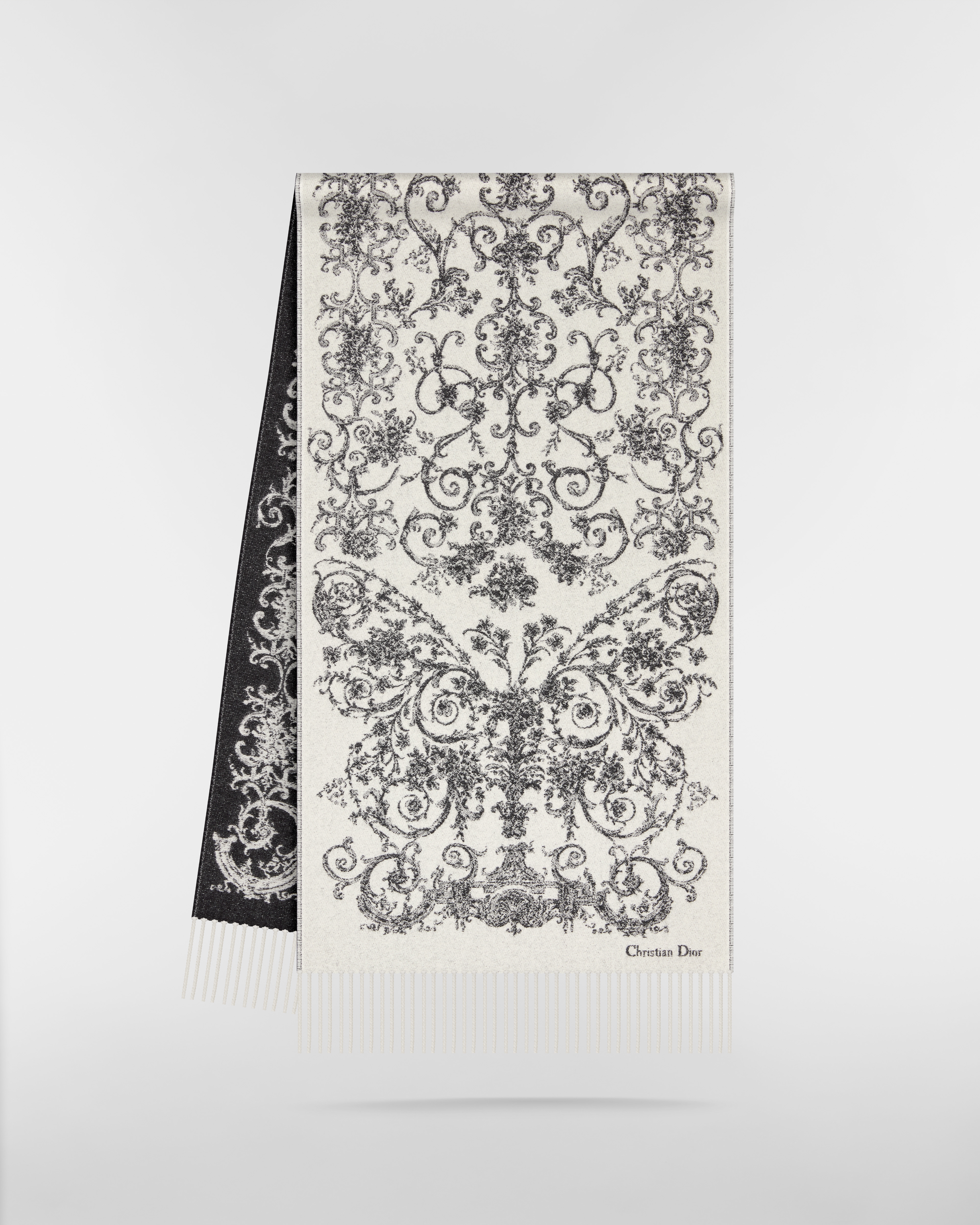 Dior 印花围巾 白色和灰色山羊绒和绵羊毛混纺面料 Dioresque Butterfly 图案 E03