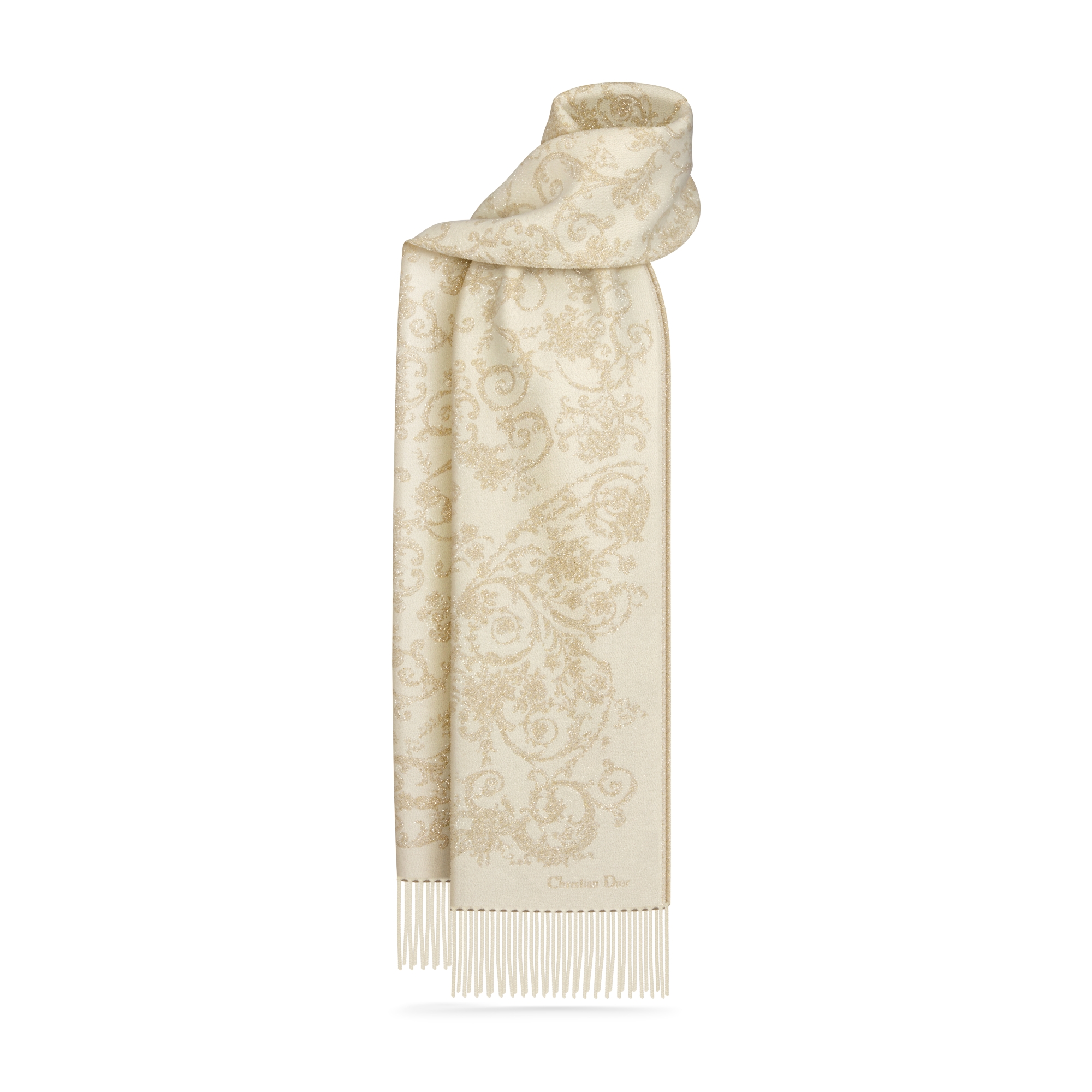 Dioresque Butterfly Scarf Ecru Cashmere and Wool with Gold-Tone Metallic Thread E01