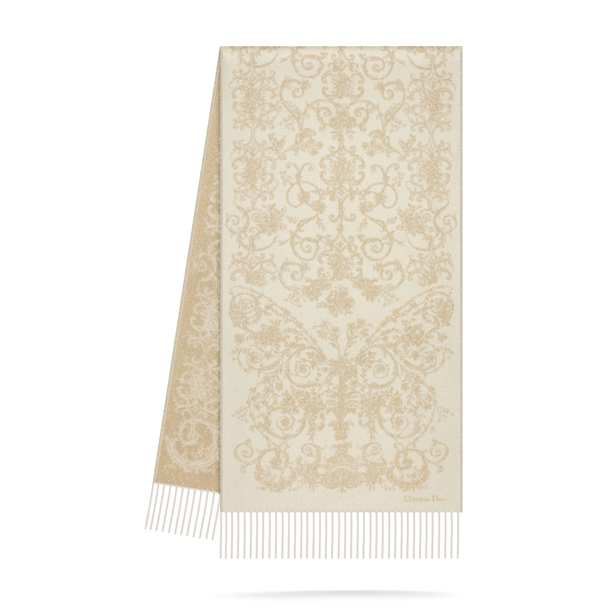 Dioresque Butterfly Schal Kaschmir- und Wollmischung in Ecru mit Metallfaden in Goldfarbe E03