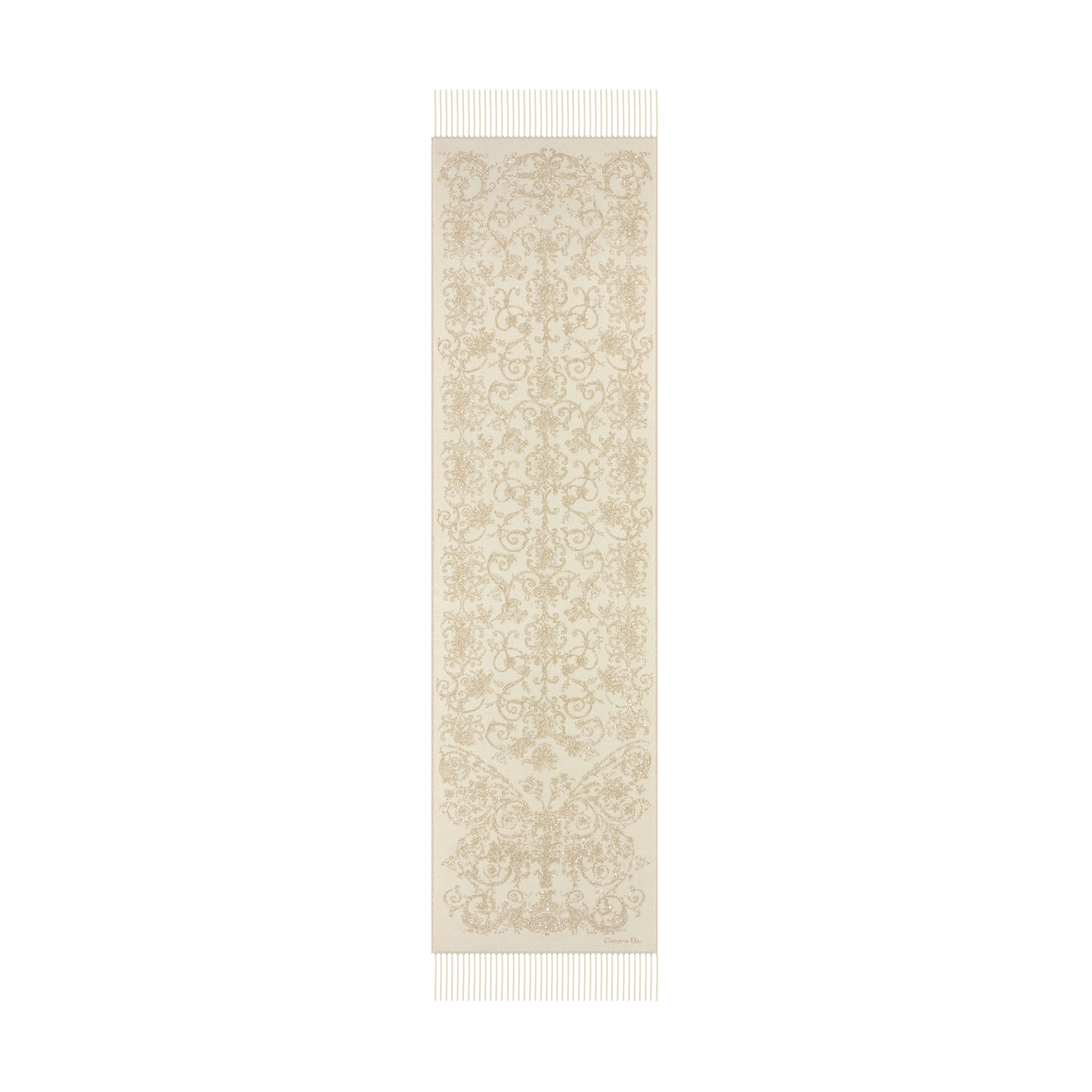 Dioresque Butterfly Scarf Ecru Cashmere and Wool with Gold-Tone Metallic Thread E07