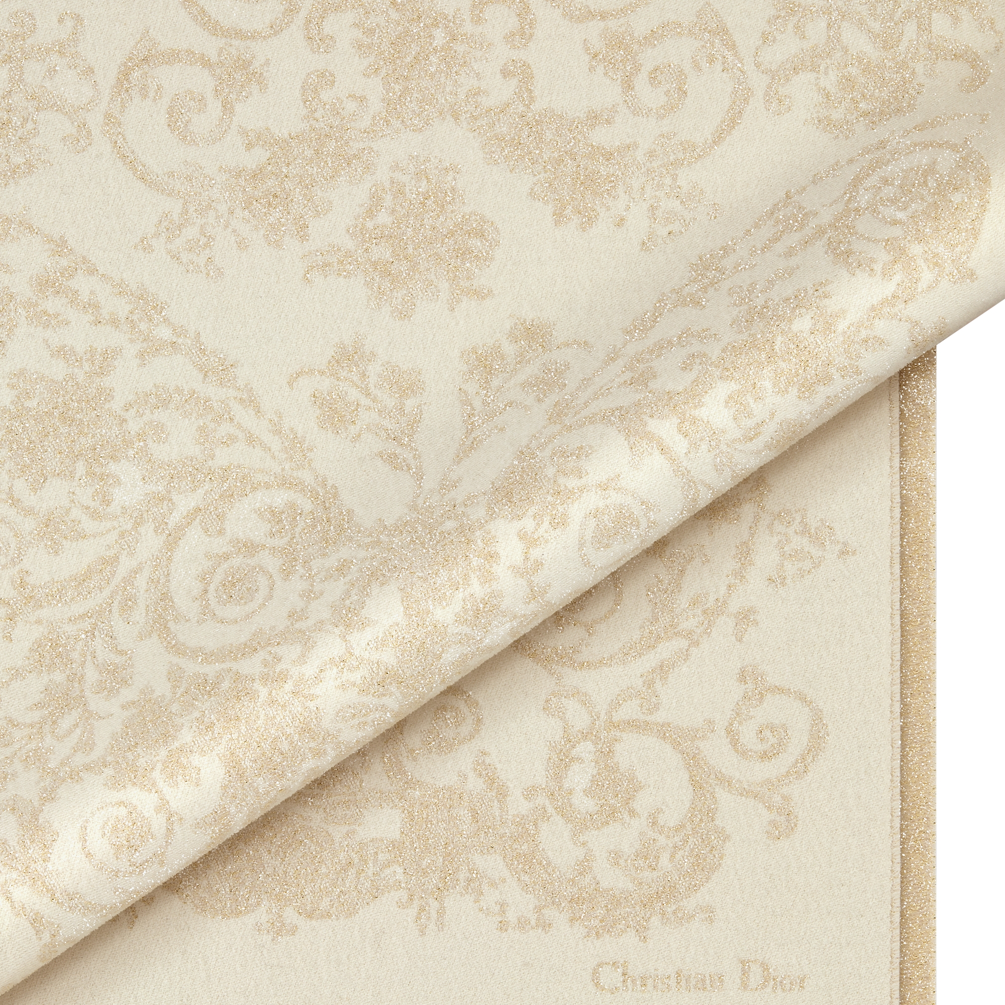 Dioresque Butterfly Scarf Ecru Cashmere and Wool with Gold-Tone Metallic Thread E09