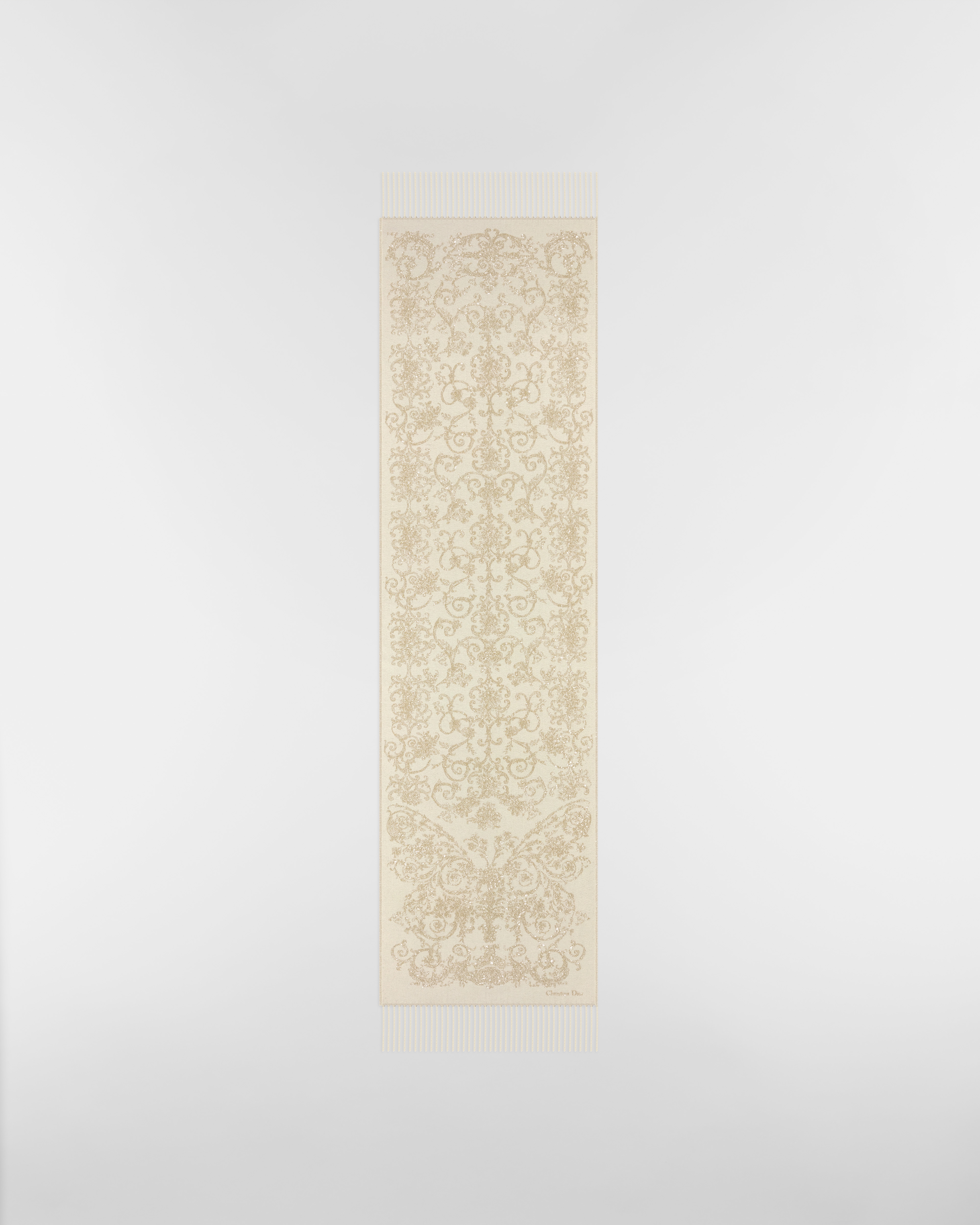 Dior 印花围巾 米白色山羊绒混纺面料金色金属光泽线 Dioresque Butterfly 图案 E07