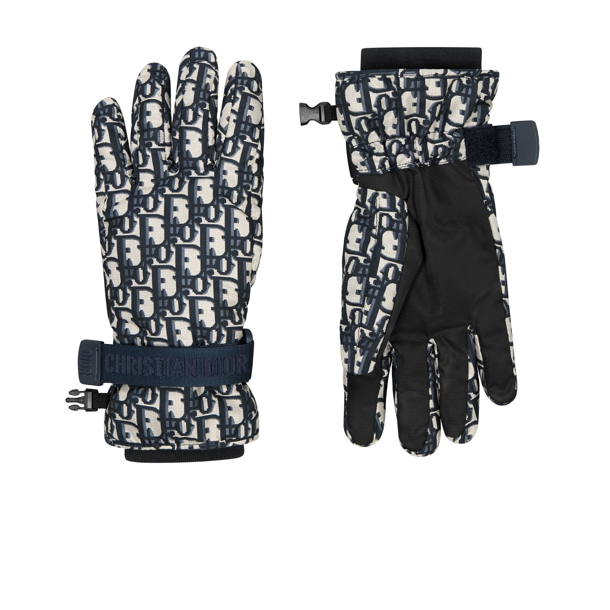 Gants de ski Dior Oblique DiorAlps Tissu technique beige et bleu marine E01