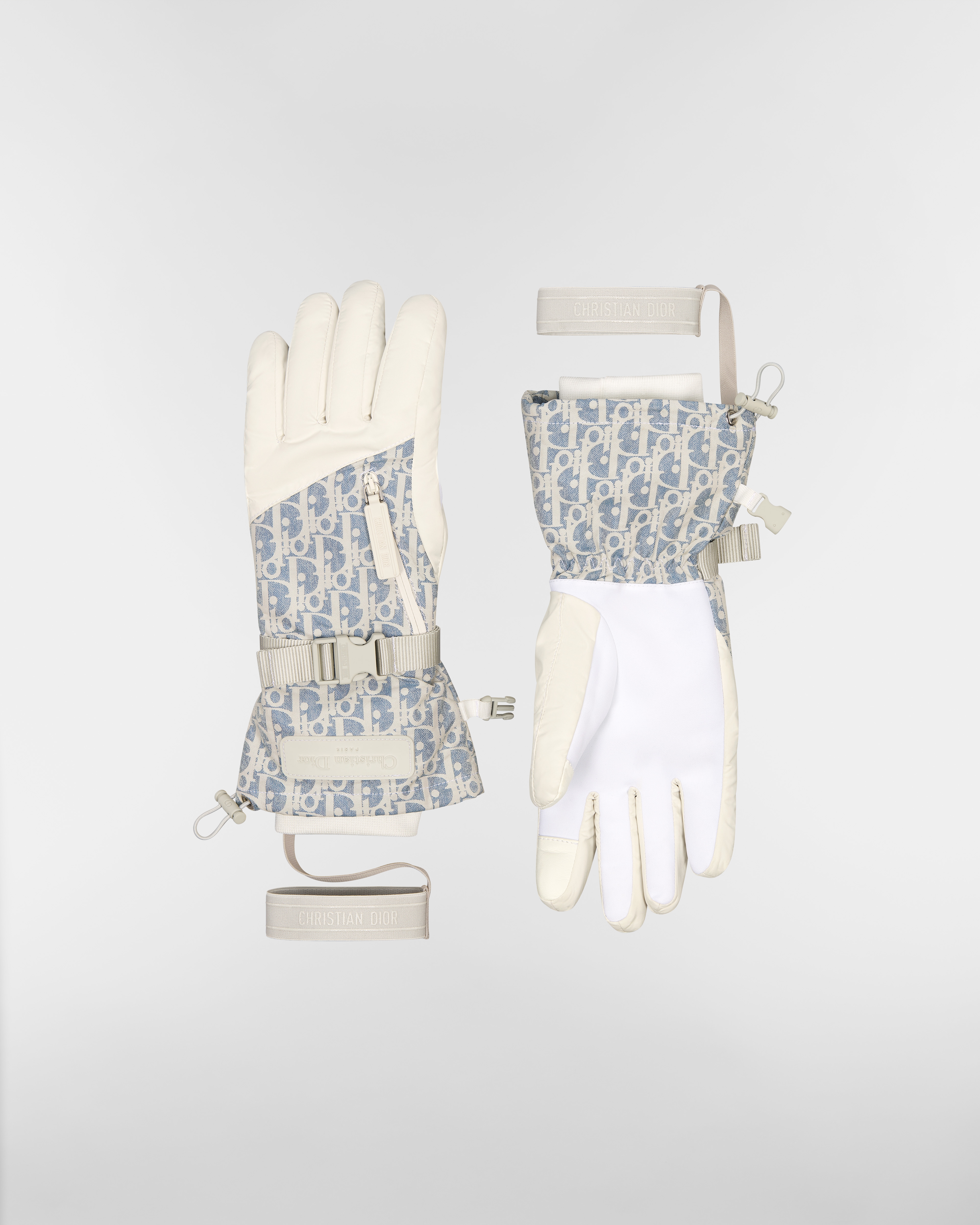 DiorAlps Dior Oblique Ski Gloves Chambray Blue and Light Gray Technical Fabric E01