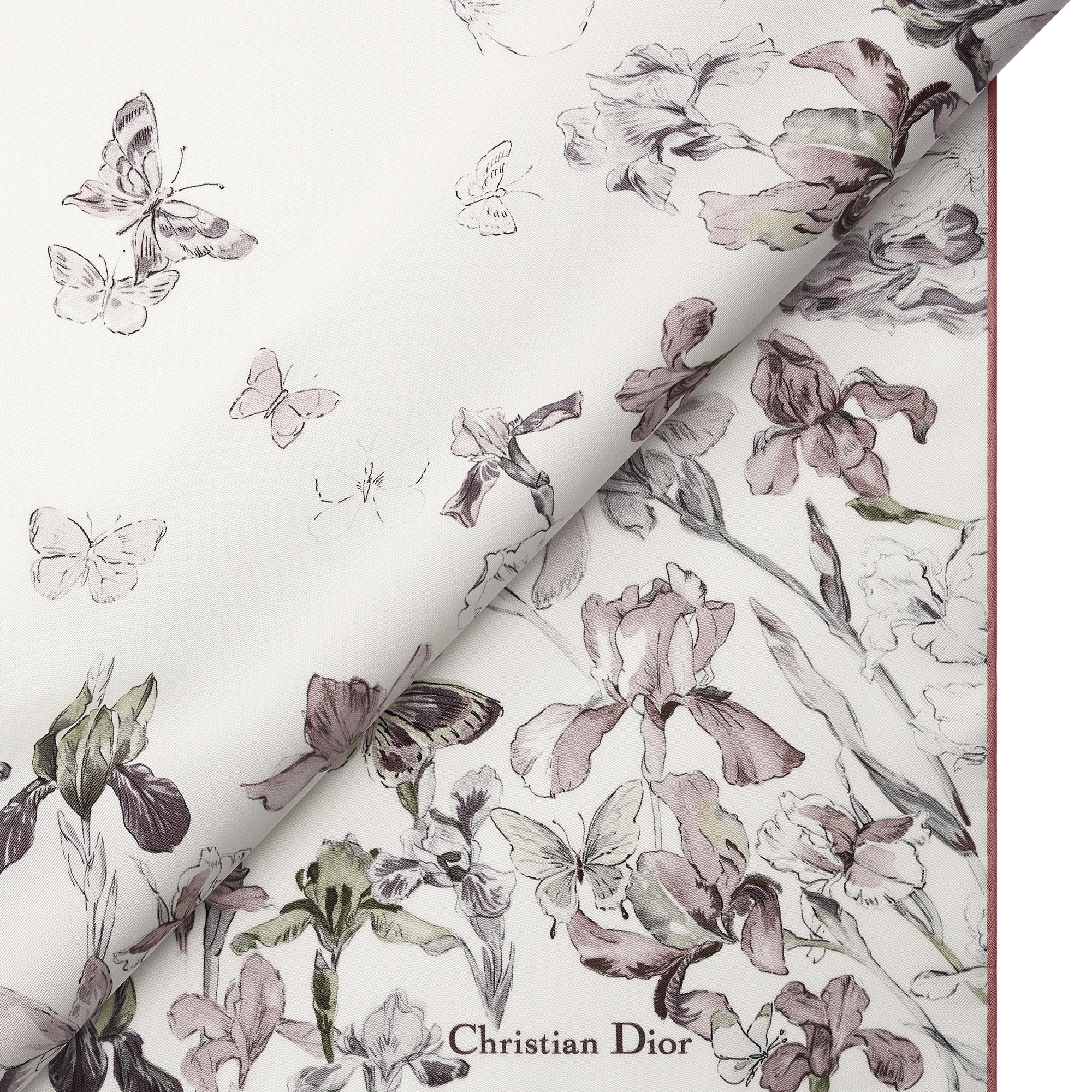 Butterflies & Iris 90 Square Scarf Powder Pink Multicolor Silk Twill E09