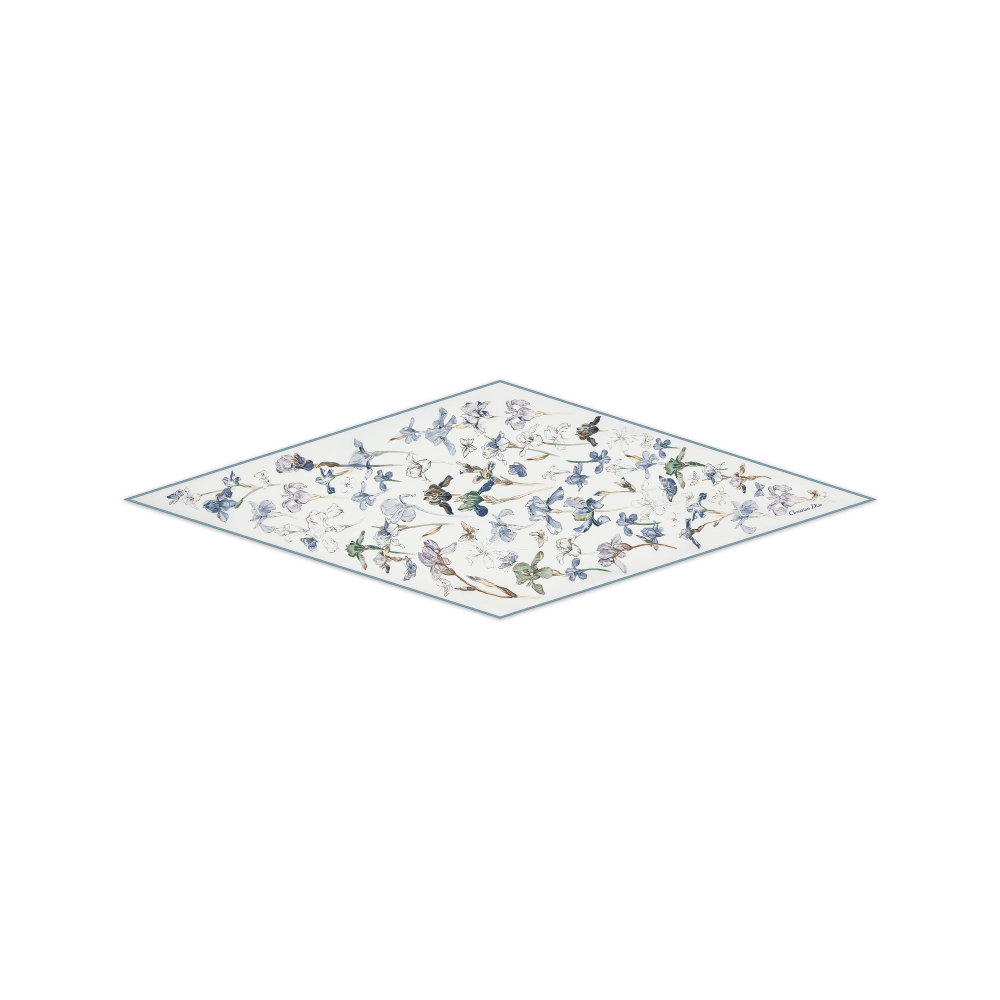 Iris Dior Diamond 스카프 화이트 & 아주르 블루 실크 트윌 E01