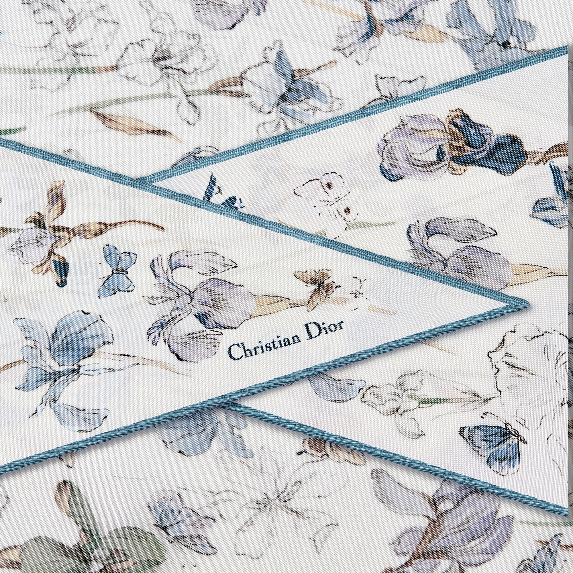 Iris Dior Diamond White and Azure Blue Silk Twill E09