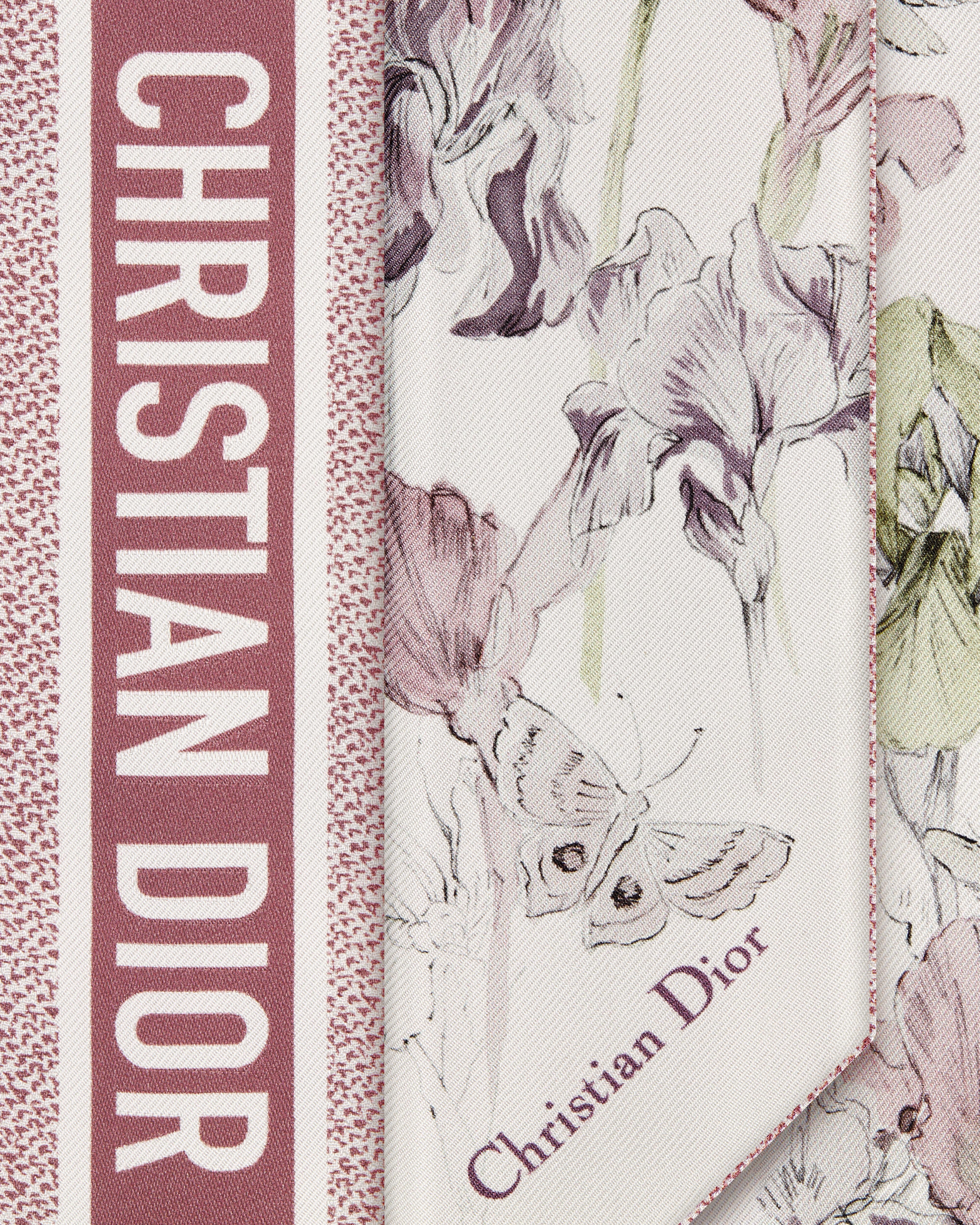 Butterflies & Iris Mitzah Scarf White and Powder Pink Multicolor Silk Twill E09