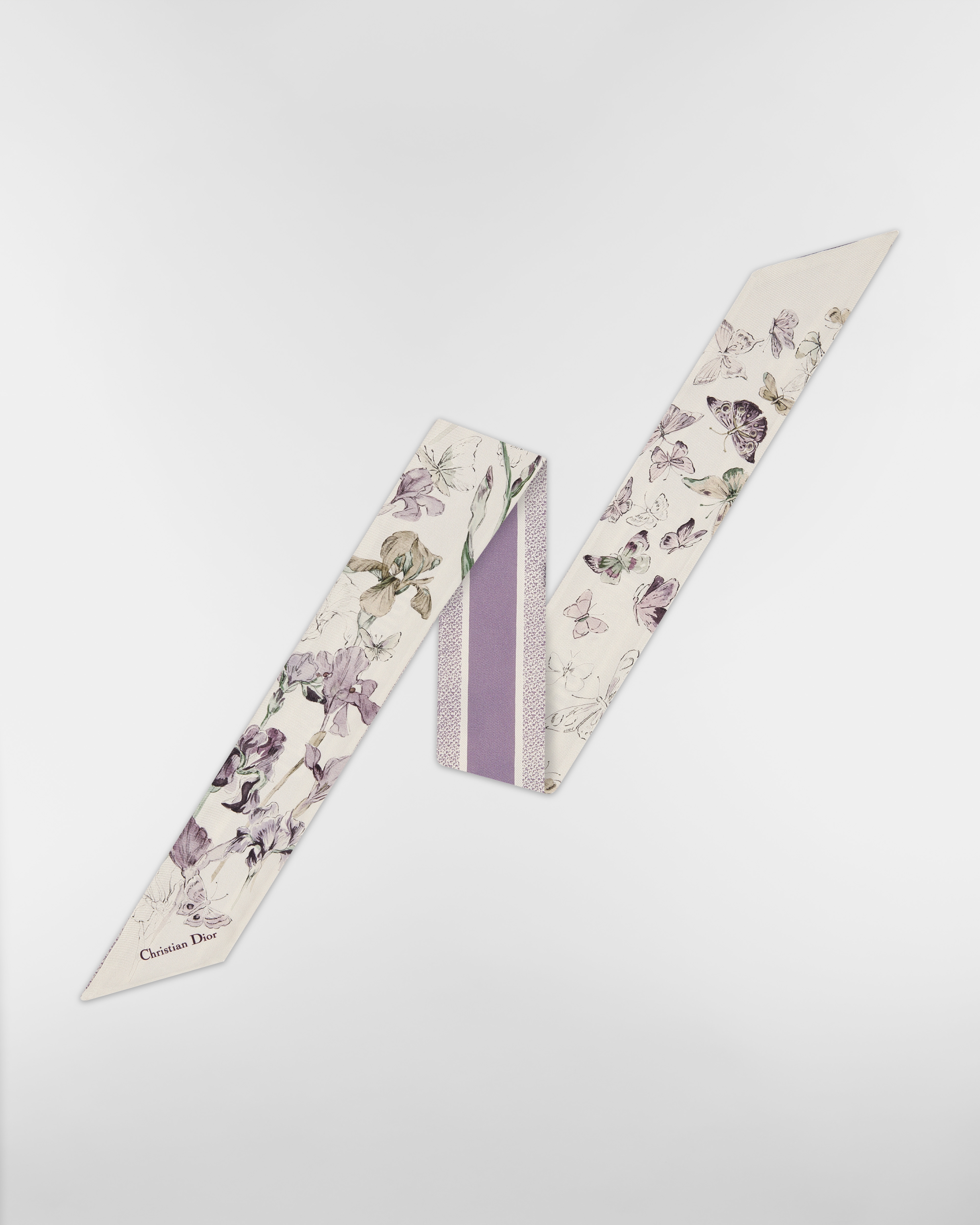 Butterflies & Iris Mitzah Scarf White and Purple Multicolor Silk Twill E01