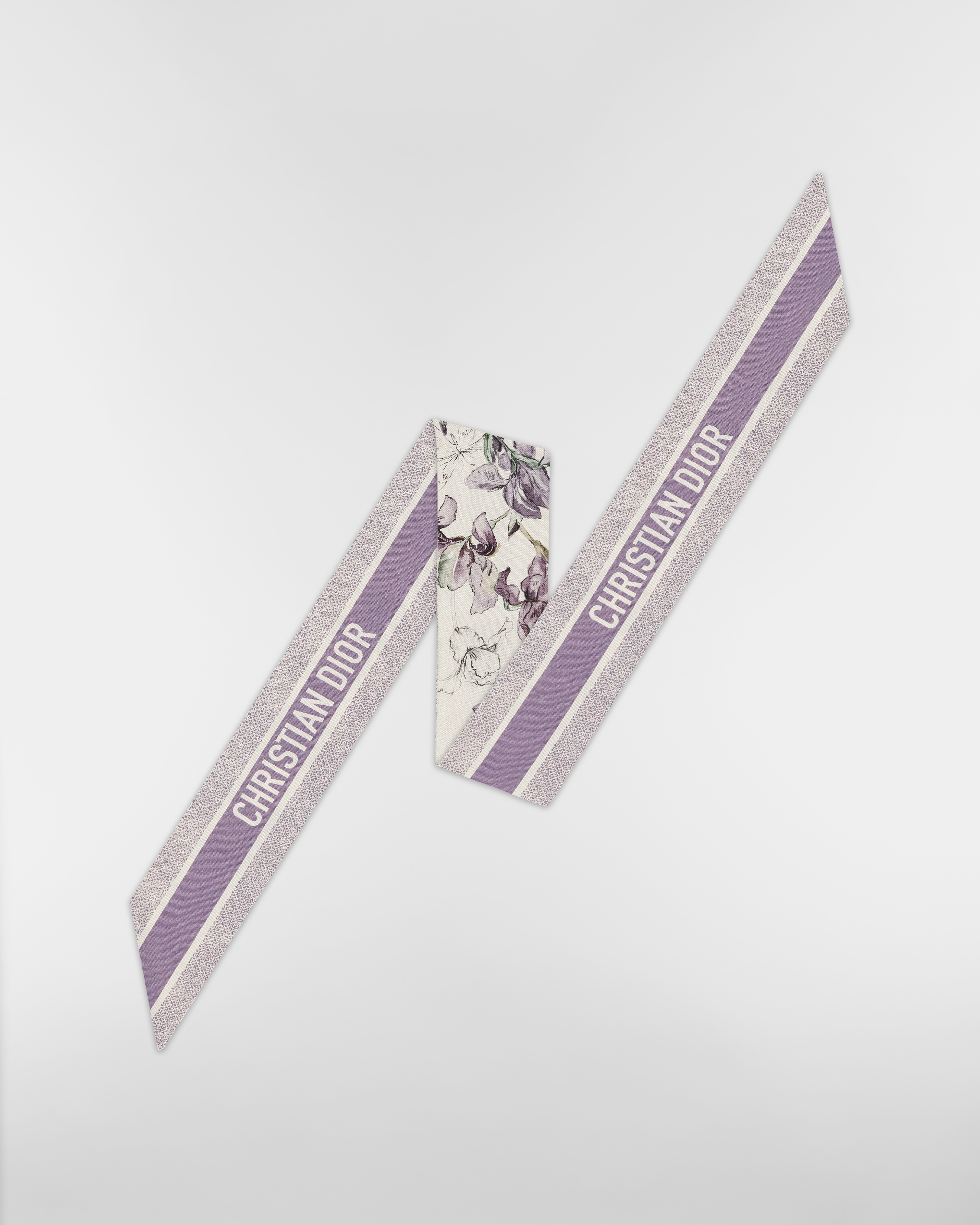 Butterflies & Iris Mitzah Scarf White and Purple Multicolor Silk Twill E08