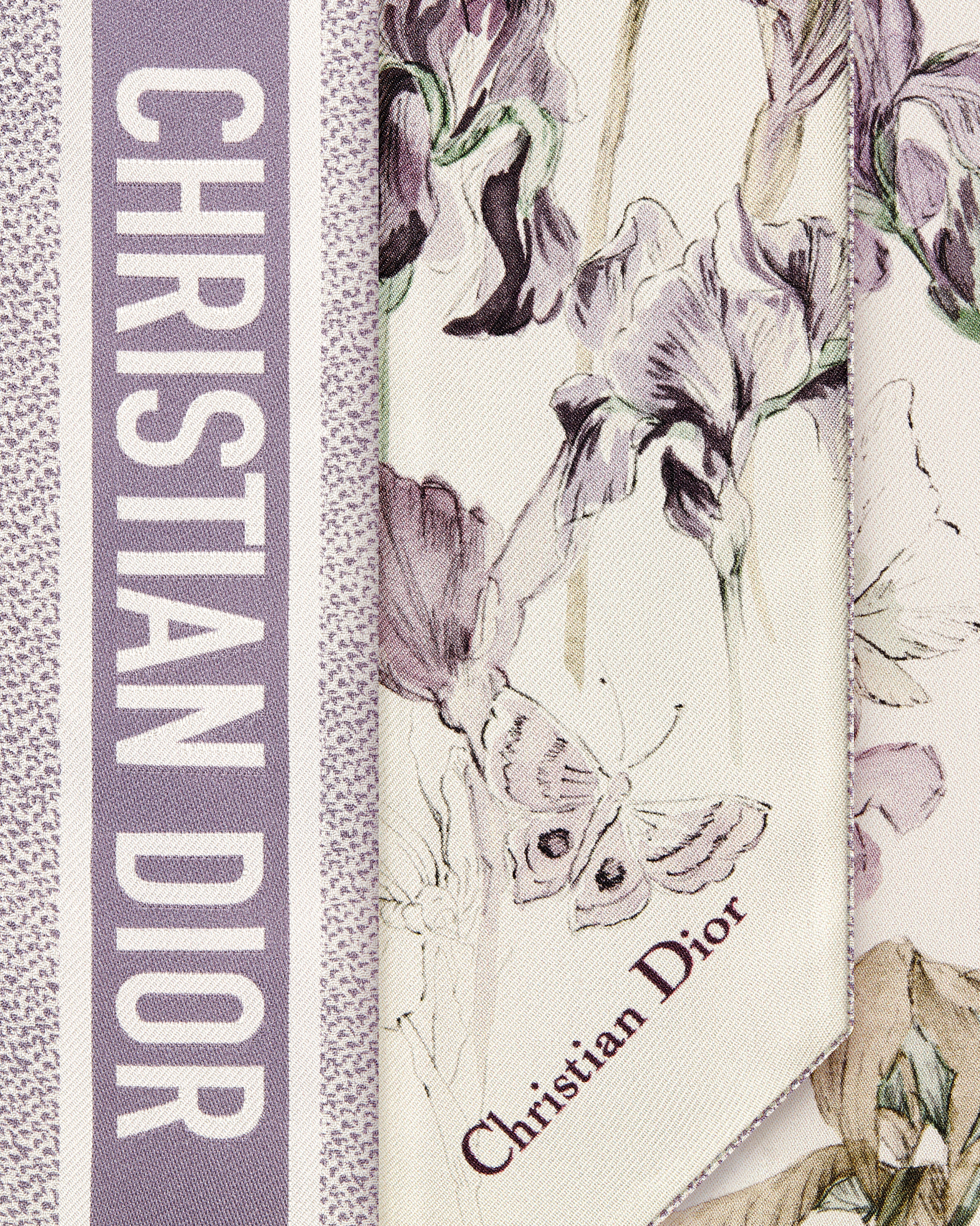 Butterflies & Iris Mitzah Scarf White and Purple Multicolor Silk Twill E09