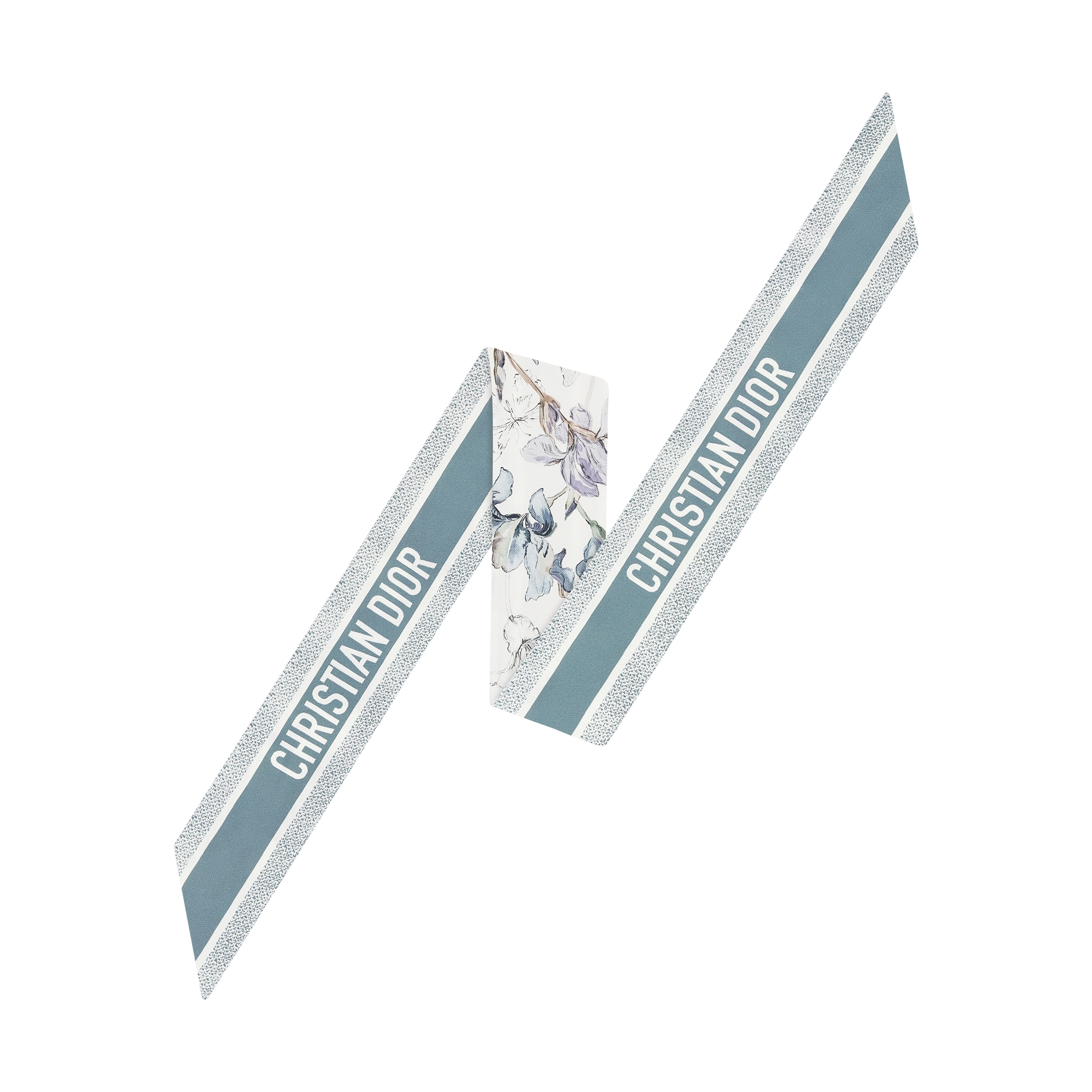 Butterflies & Iris Mitzah Scarf White and Azure Blue Silk Twill E08