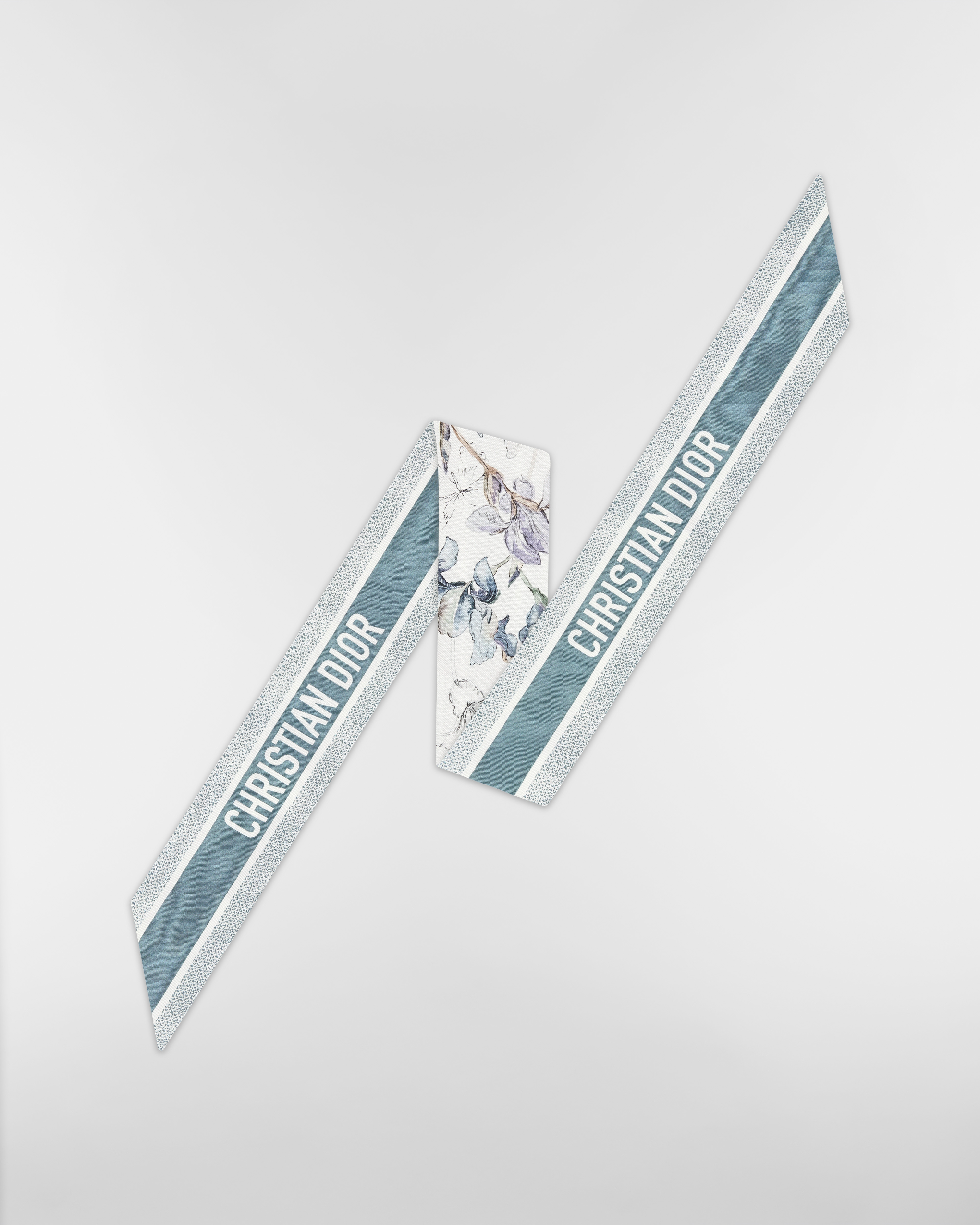 Butterflies & Iris Mitzah Scarf White and Azure Blue Silk Twill E08