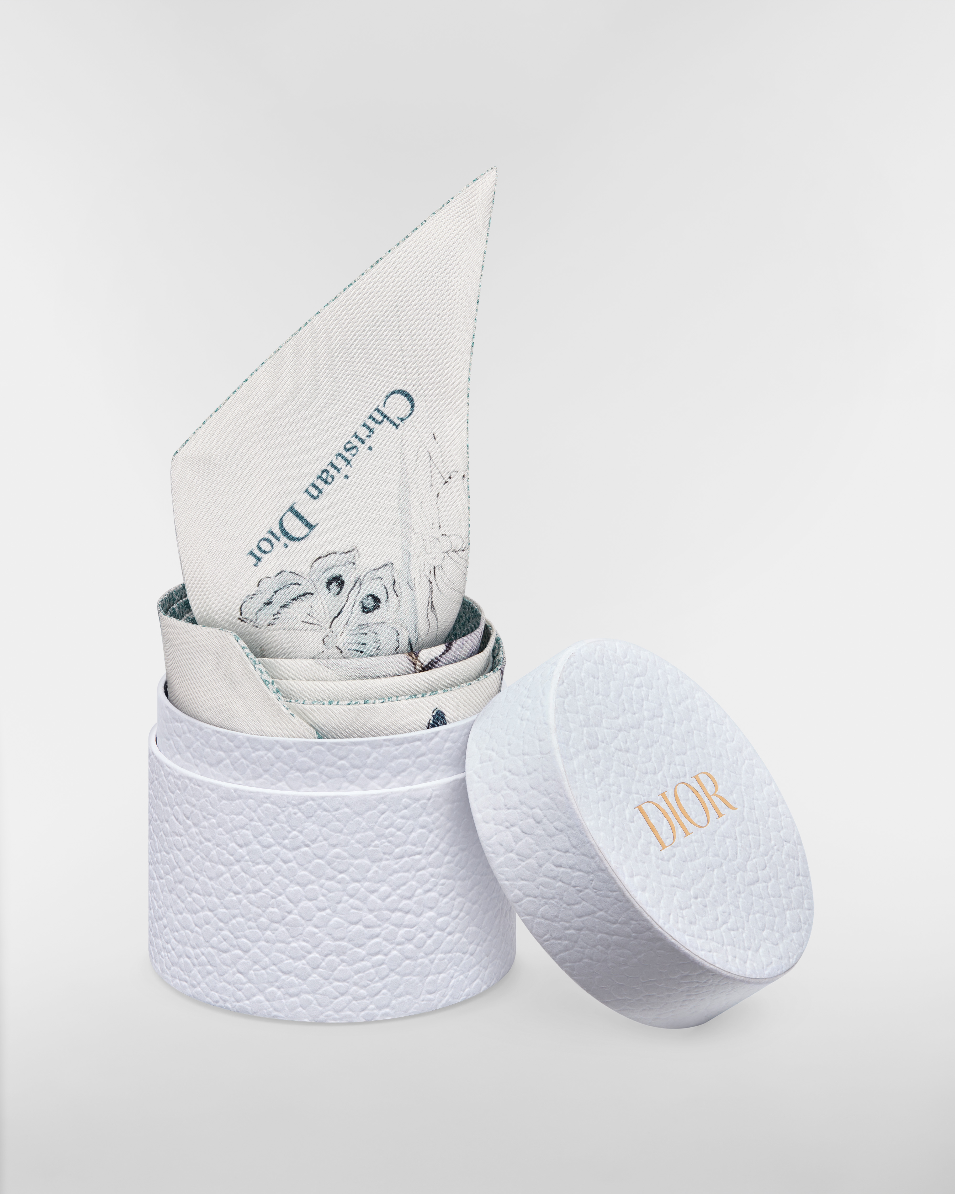 Butterflies & Iris Mitzah Scarf White and Azure Blue Silk Twill E10