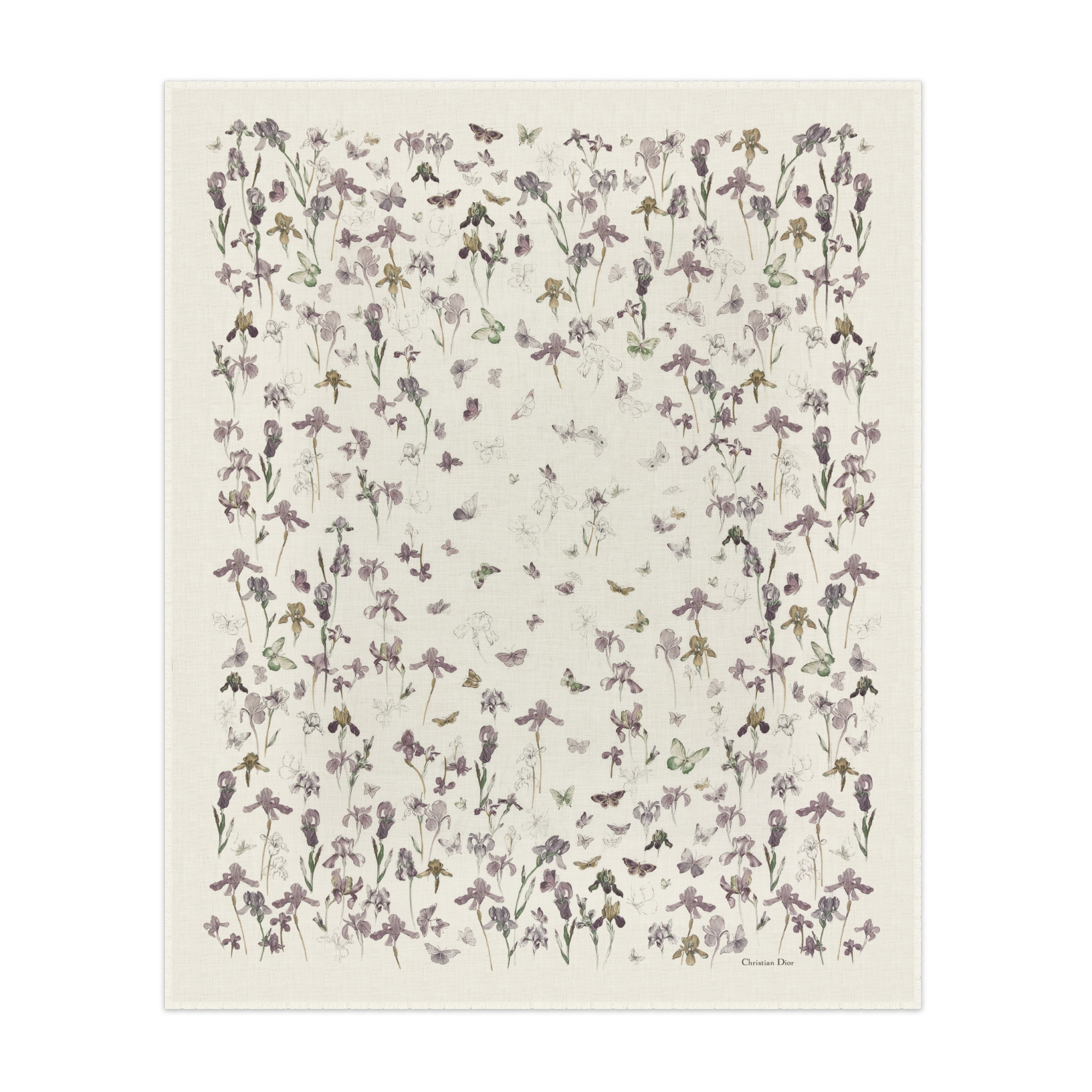 Estola maxi Butterflies & Iris Cachemira en color crudo y morado multicolor E07