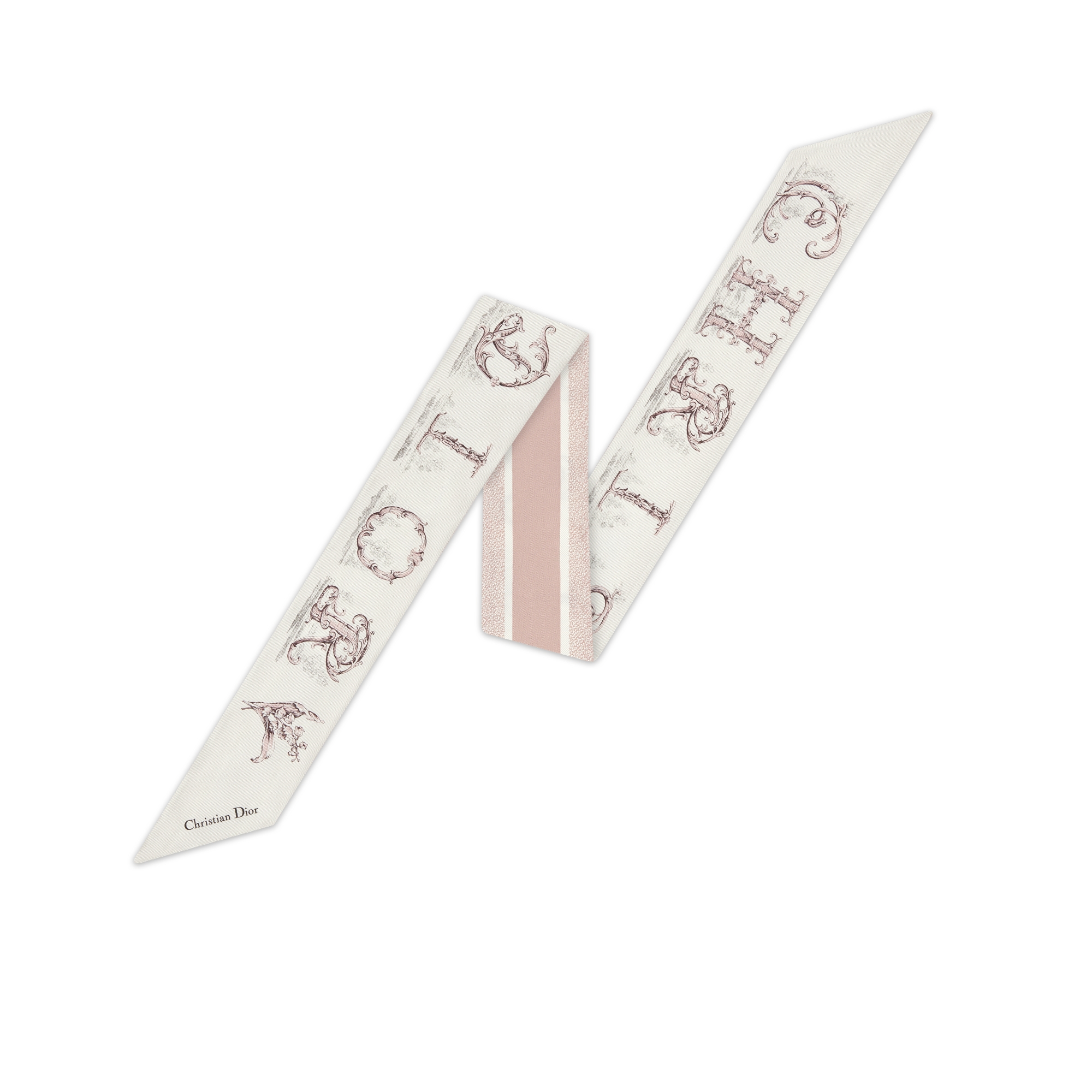 Dior Alphabet Mitzah Scarf White and Pink Silk Twill E01