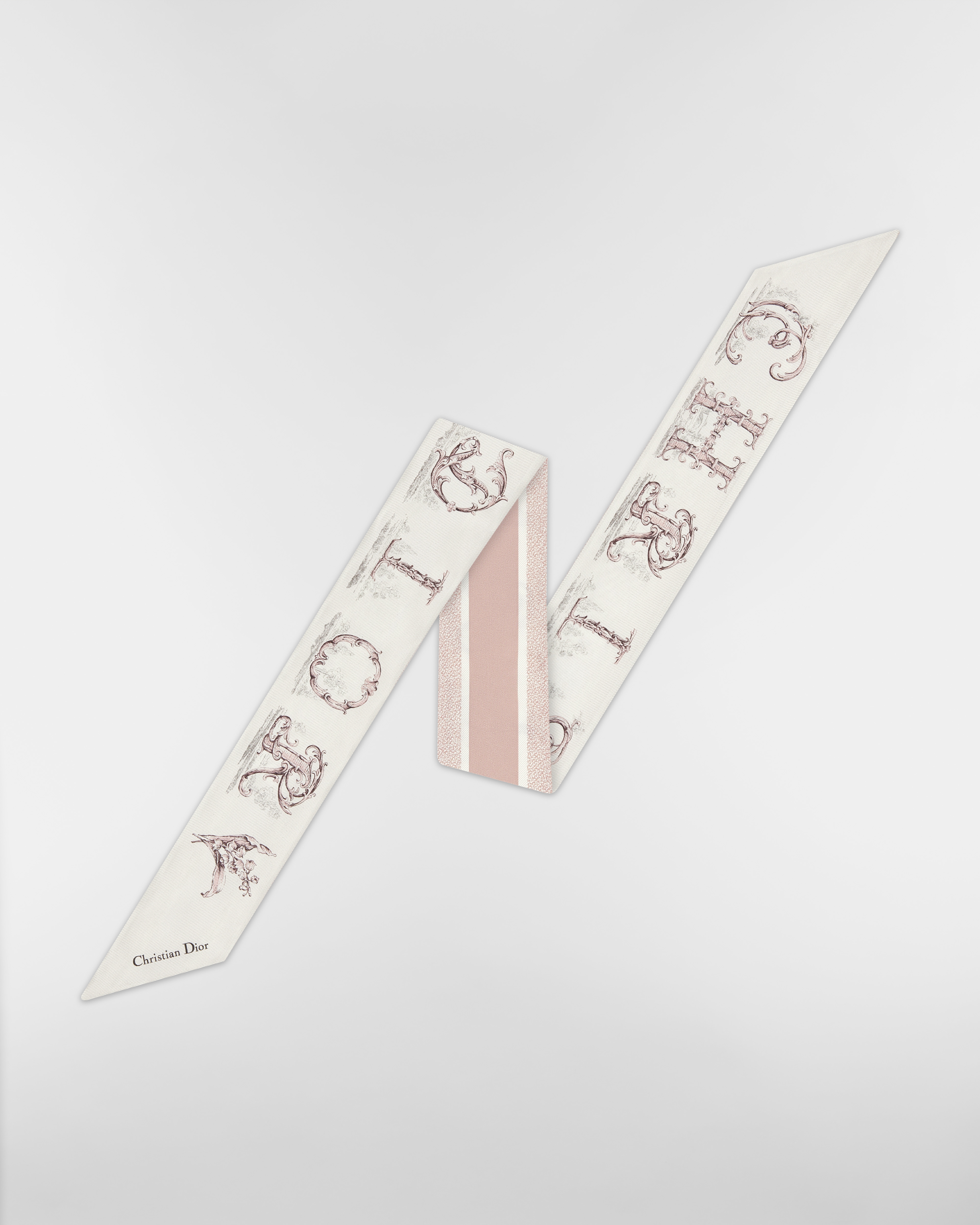 Dior Alphabet Mitzah Scarf White and Pink Silk Twill E01