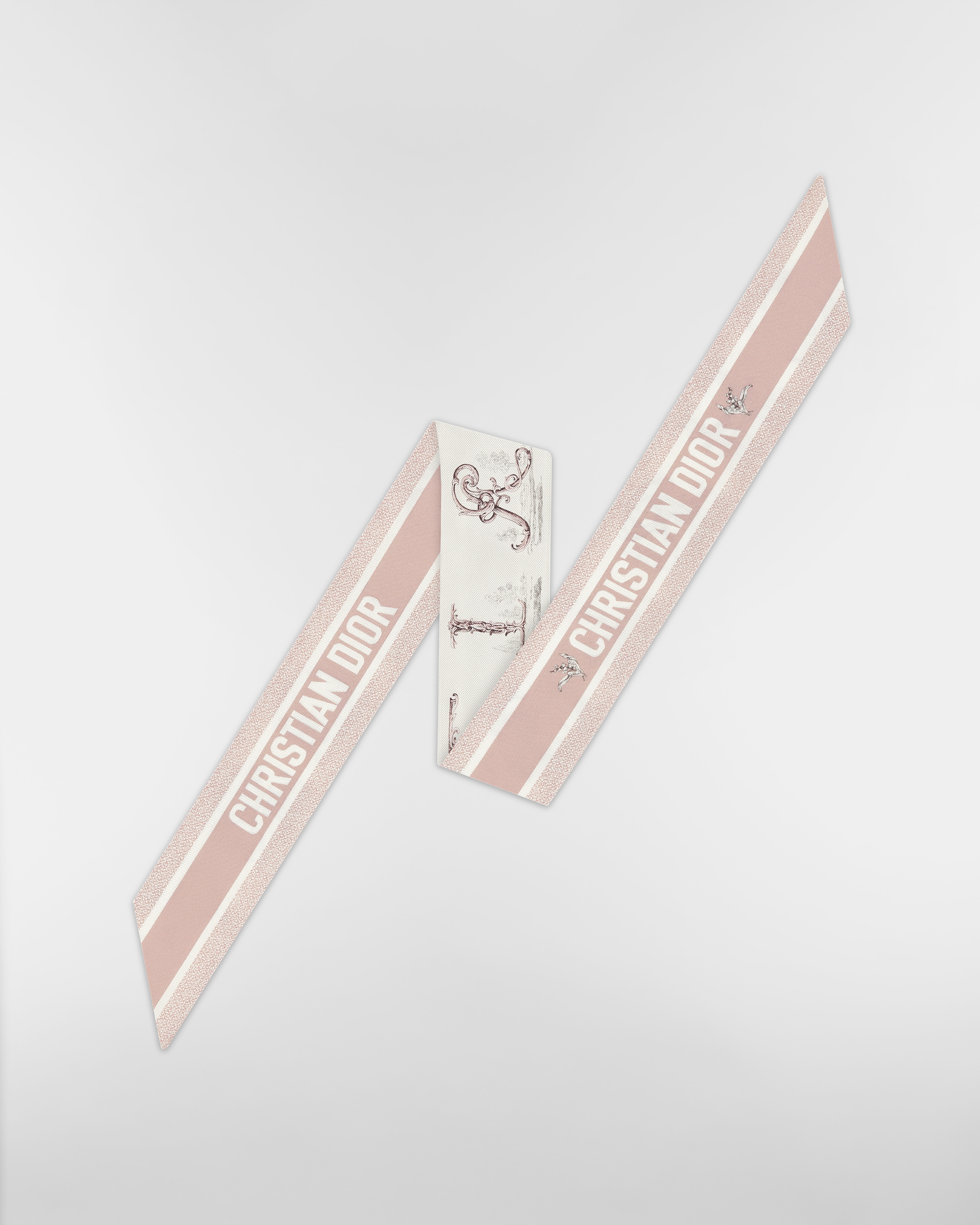 Dior Alphabet Mitzah Scarf White and Pink Silk Twill E08