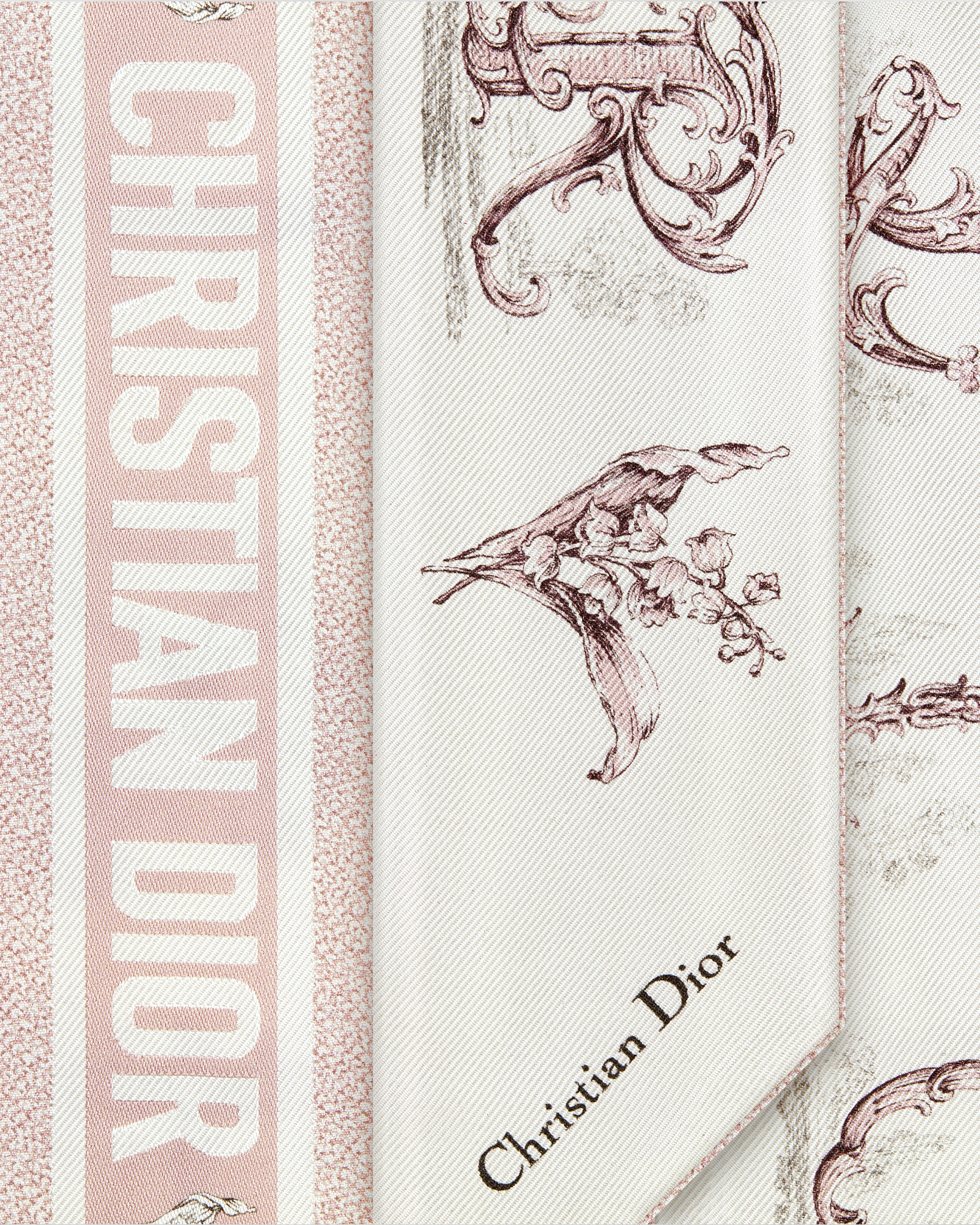 Dior Alphabet Mitzah Scarf White and Pink Silk Twill E09