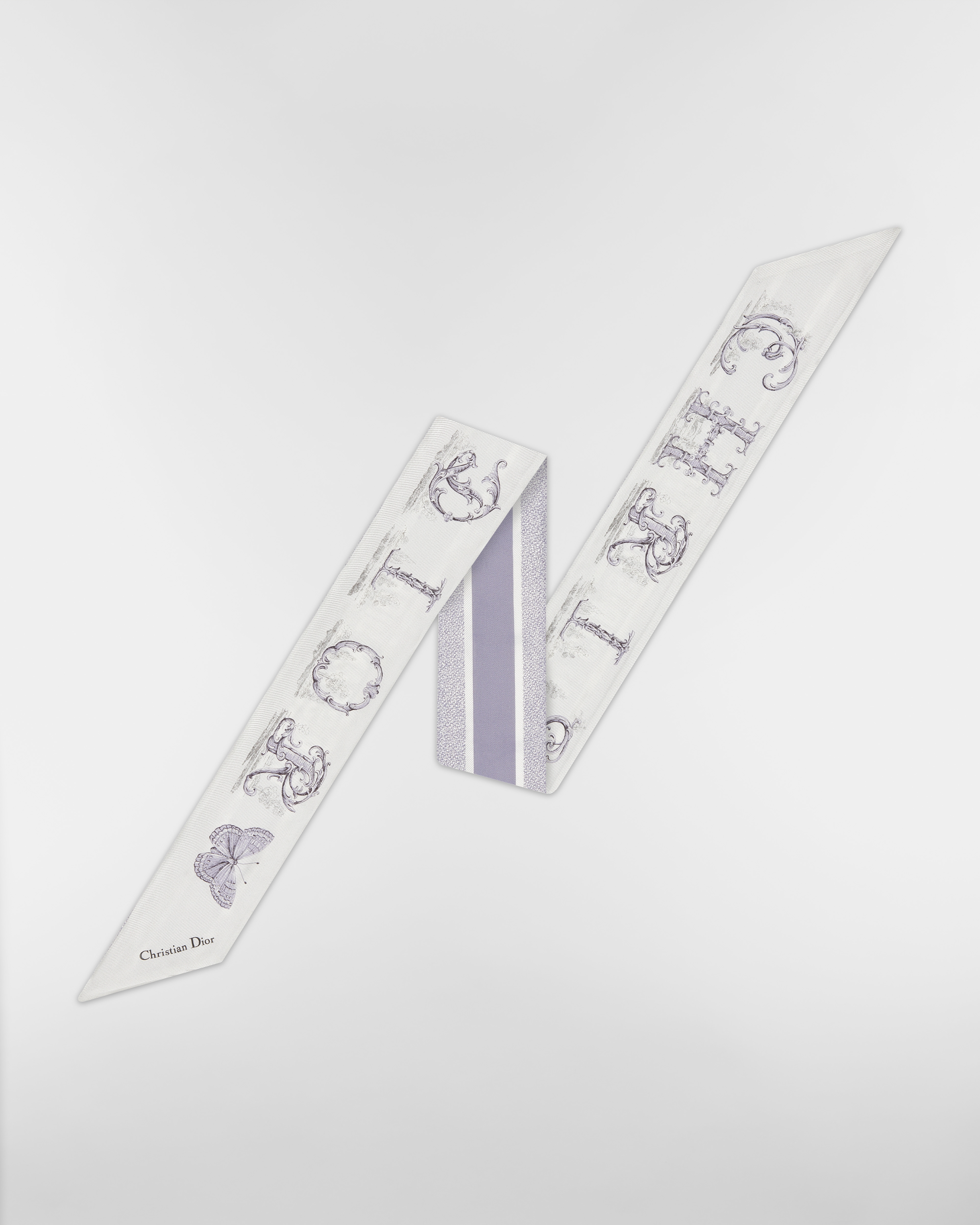 Dior Alphabet Mitzah Scarf White and Purple Silk Twill E01