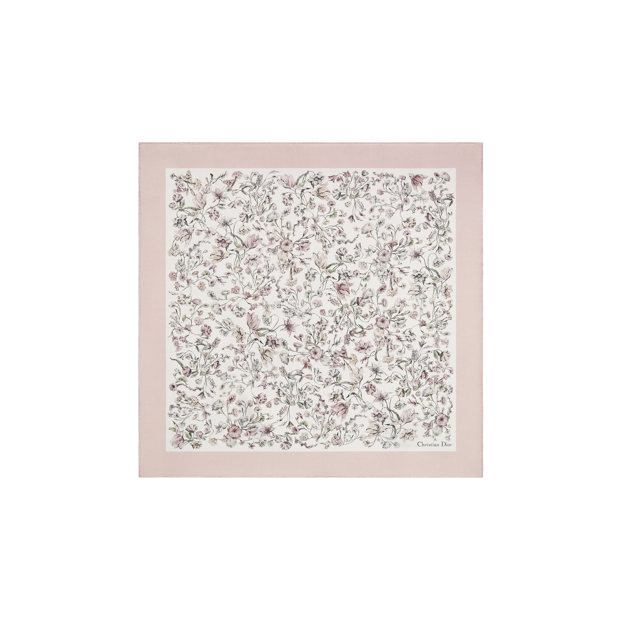 Millefiori 70 Square Scarf White and Pink Silk Twill E01