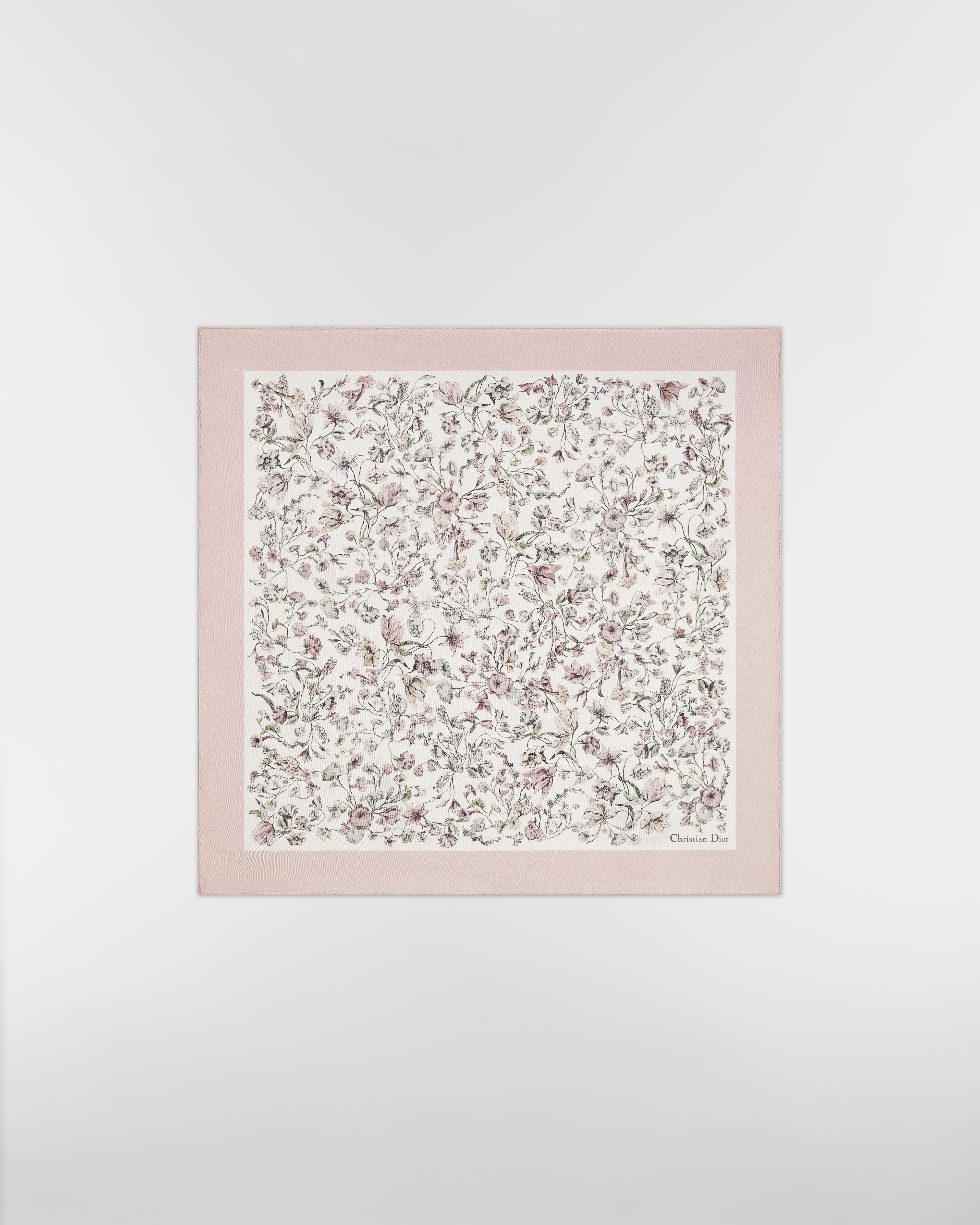 Millefiori 70 스퀘어 스카프 화이트 & 핑크 실크 트윌 E01