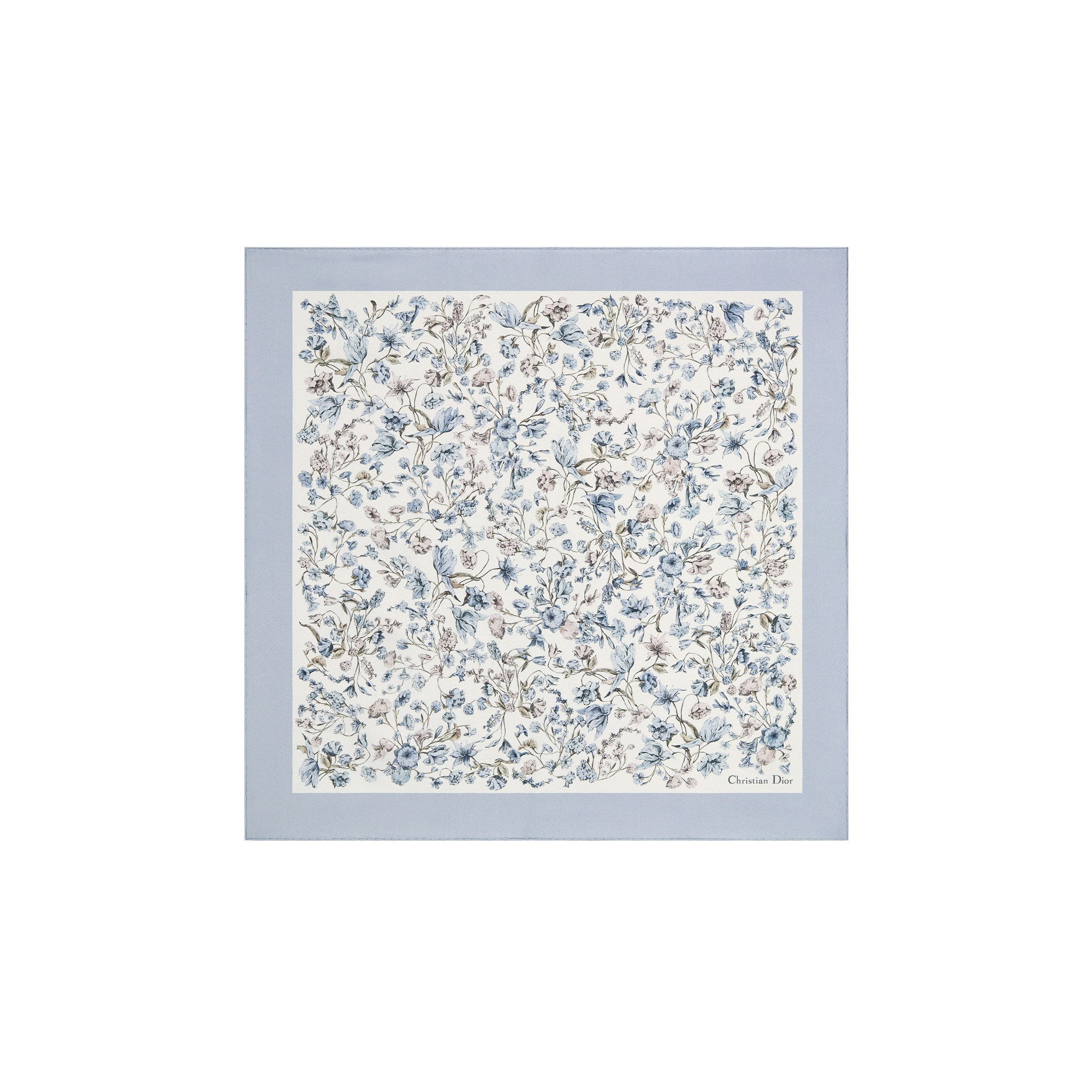 Millefiori 70 Square Scarf White and Blue Silk Twill E01