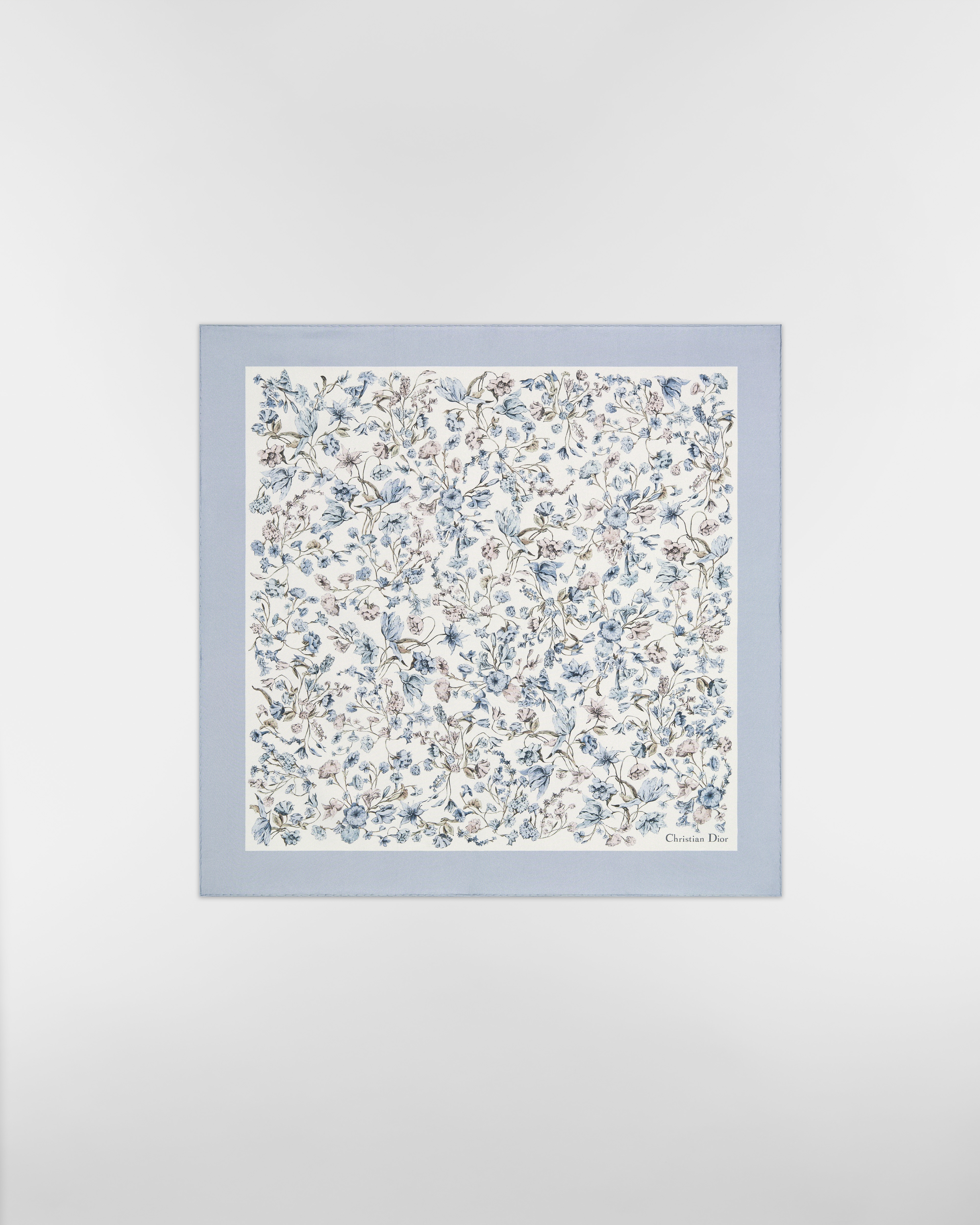 Millefiori 70 스퀘어 스카프 화이트 & 블루 실크 트윌 E01