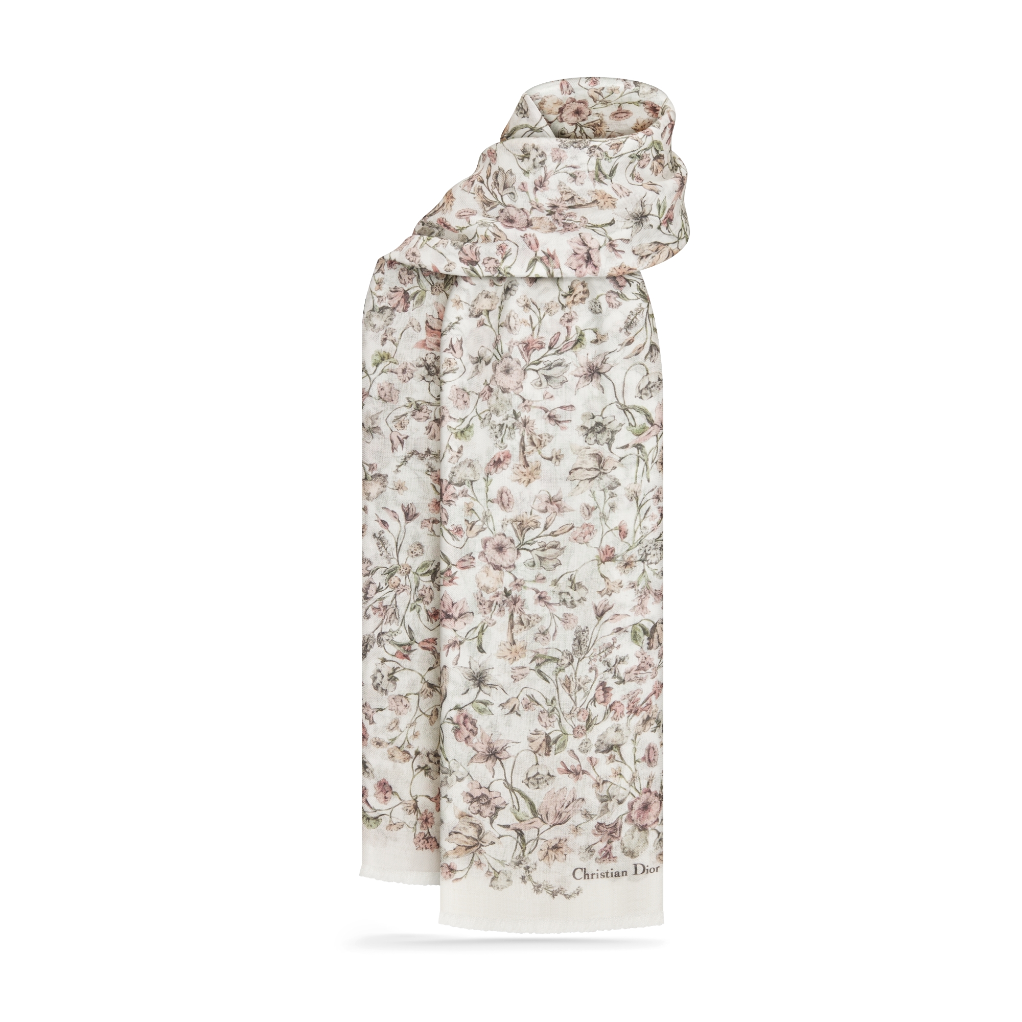 Maxi Millefiori Stole Ecru and Pink Multicolor Cashmere E01
