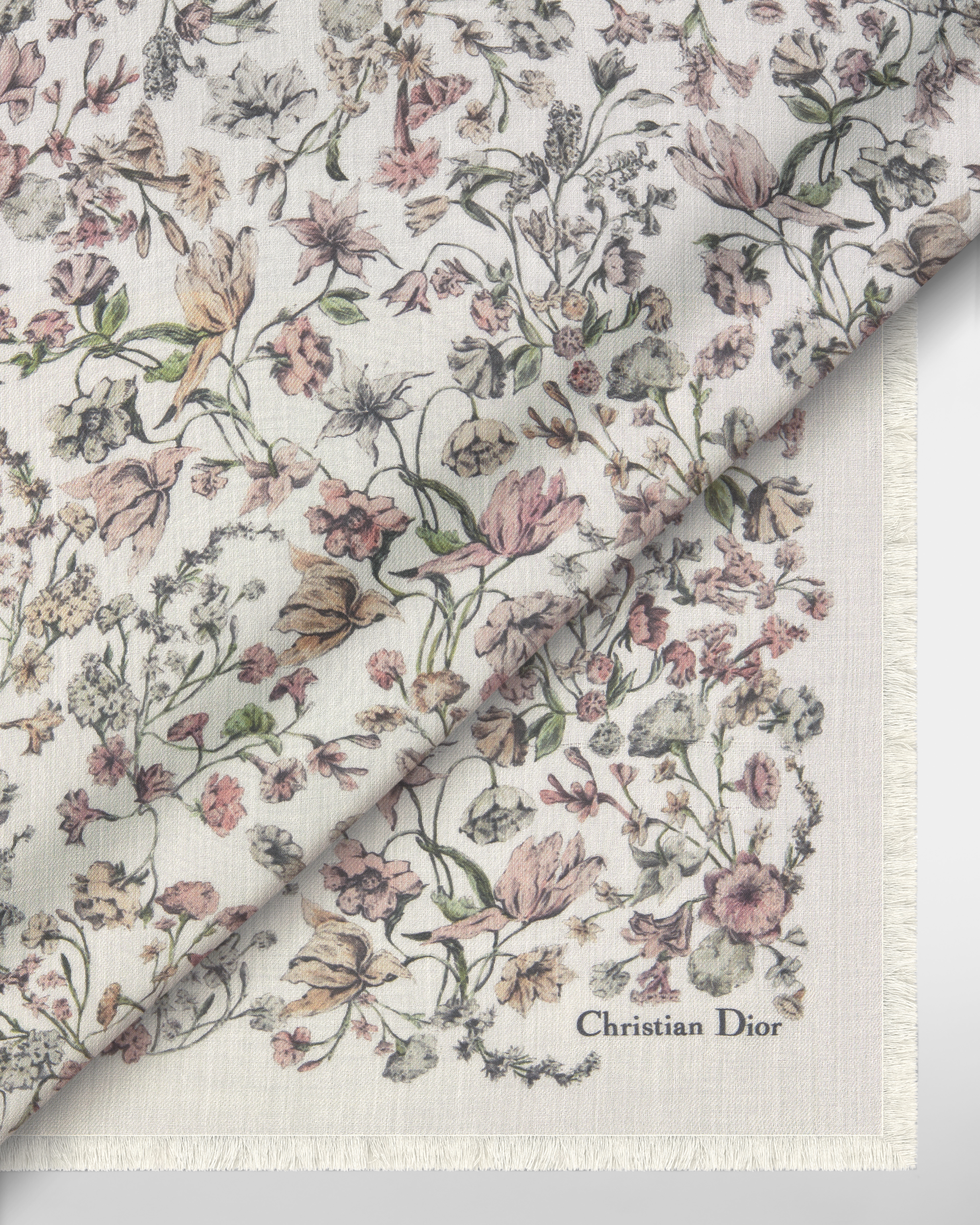 Maxi Millefiori Stole Ecru and Pink Multicolor Cashmere E09