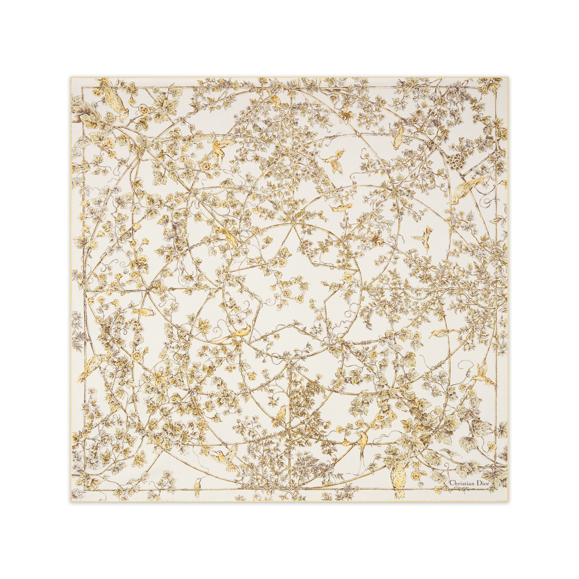 Jardin D-Étoile 90 Square Scarf White and Gold-Tone Silk Twill E01
