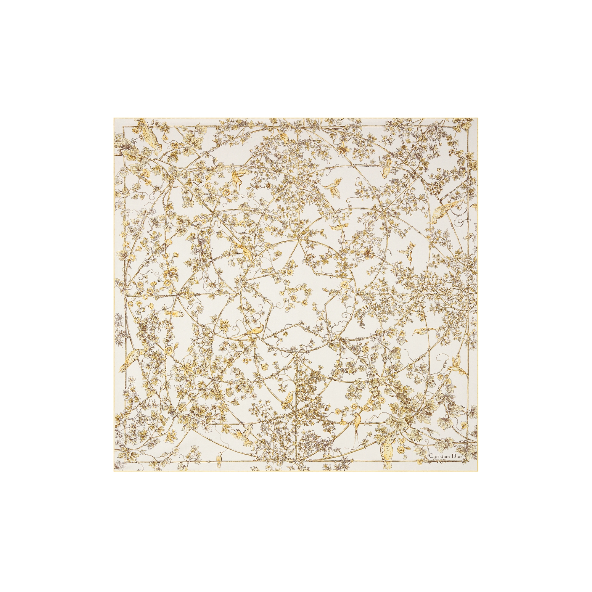 Jardin D-Étoile 90 Square Scarf White and Gold-Tone Silk Twill E01
