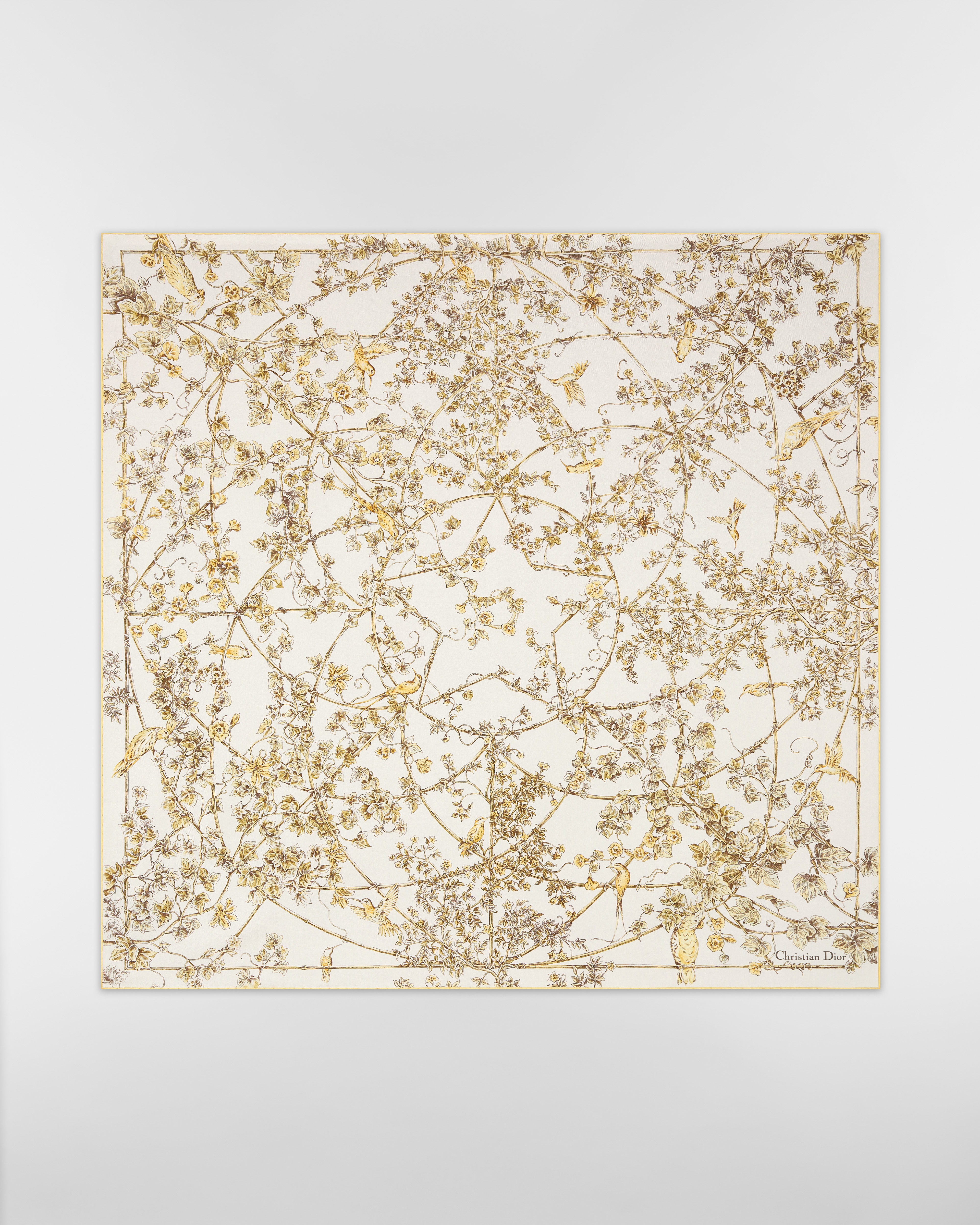 Vierkante sjaal met Jardin D-Étoile-motief (90 x 90 cm) Witte en goudkleurige zijden keperstof E01