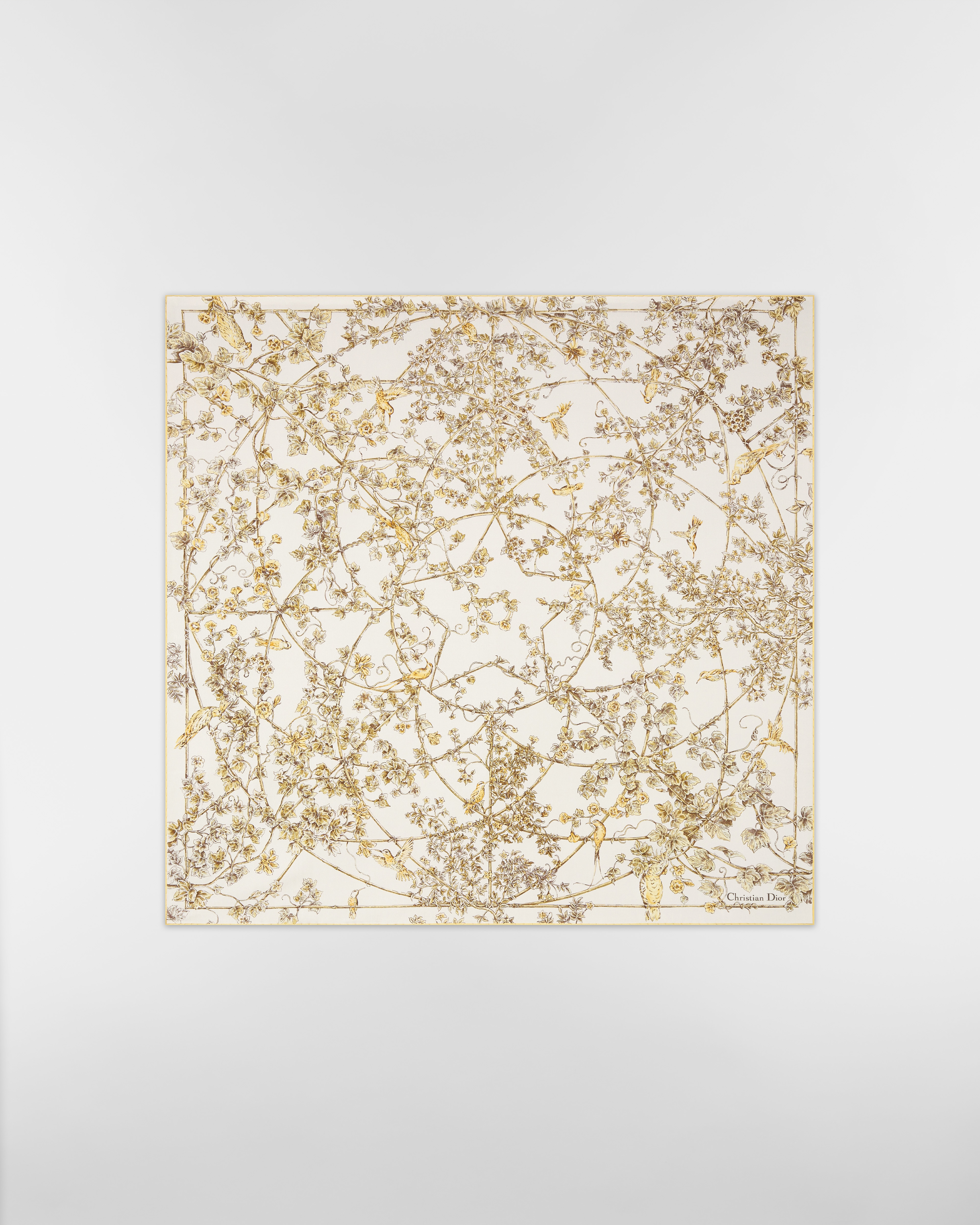 Jardin D-Étoile 90 스퀘어 스카프 화이트 & 골드 톤 실크 트윌 E01