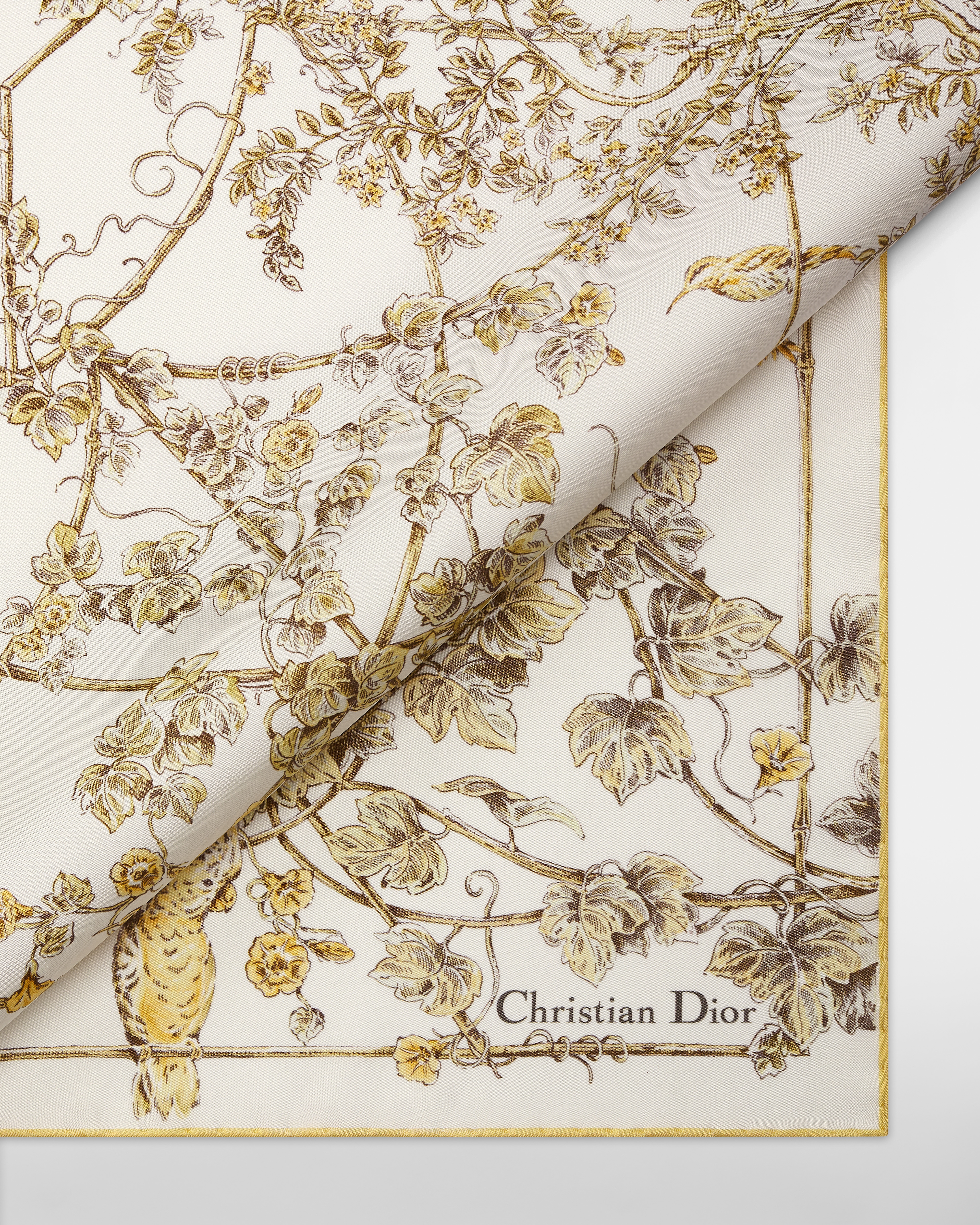 Jardin D-Étoile 90 Square Scarf White and Gold-Tone Silk Twill E09