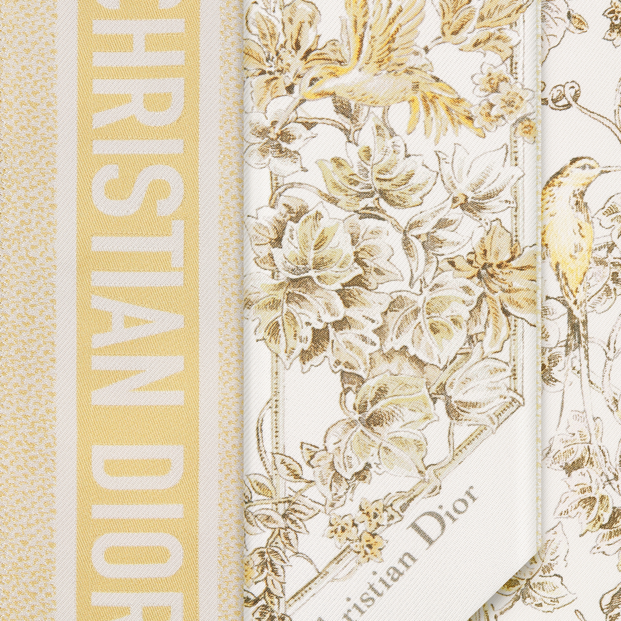 Jardin D-Étoile Mitzah Scarf White and Gold-Tone Silk Twill E09