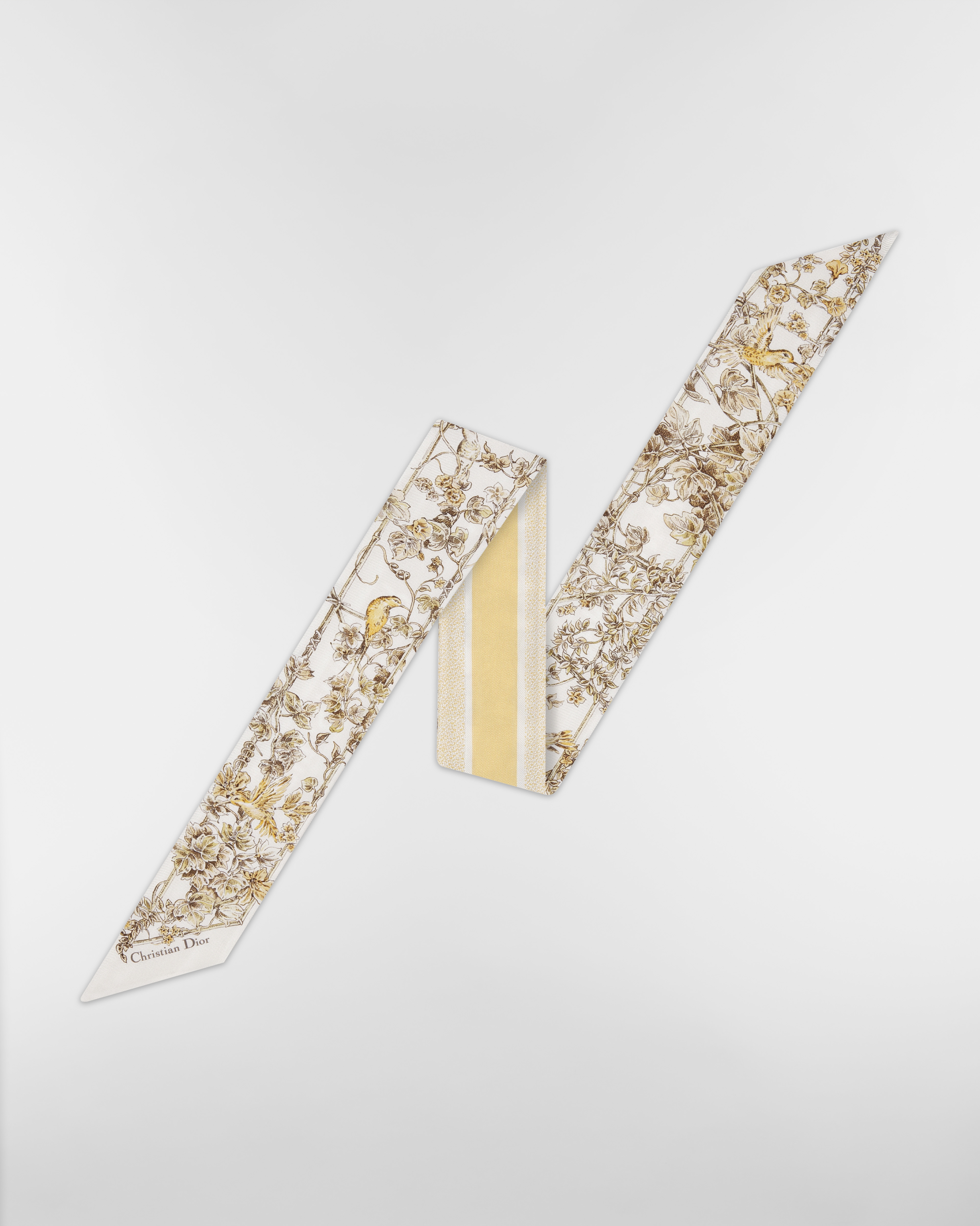 Mitzah-sjaal met Jardin D-Étoile-motief Witte en goudkleurige zijden keperstof E01