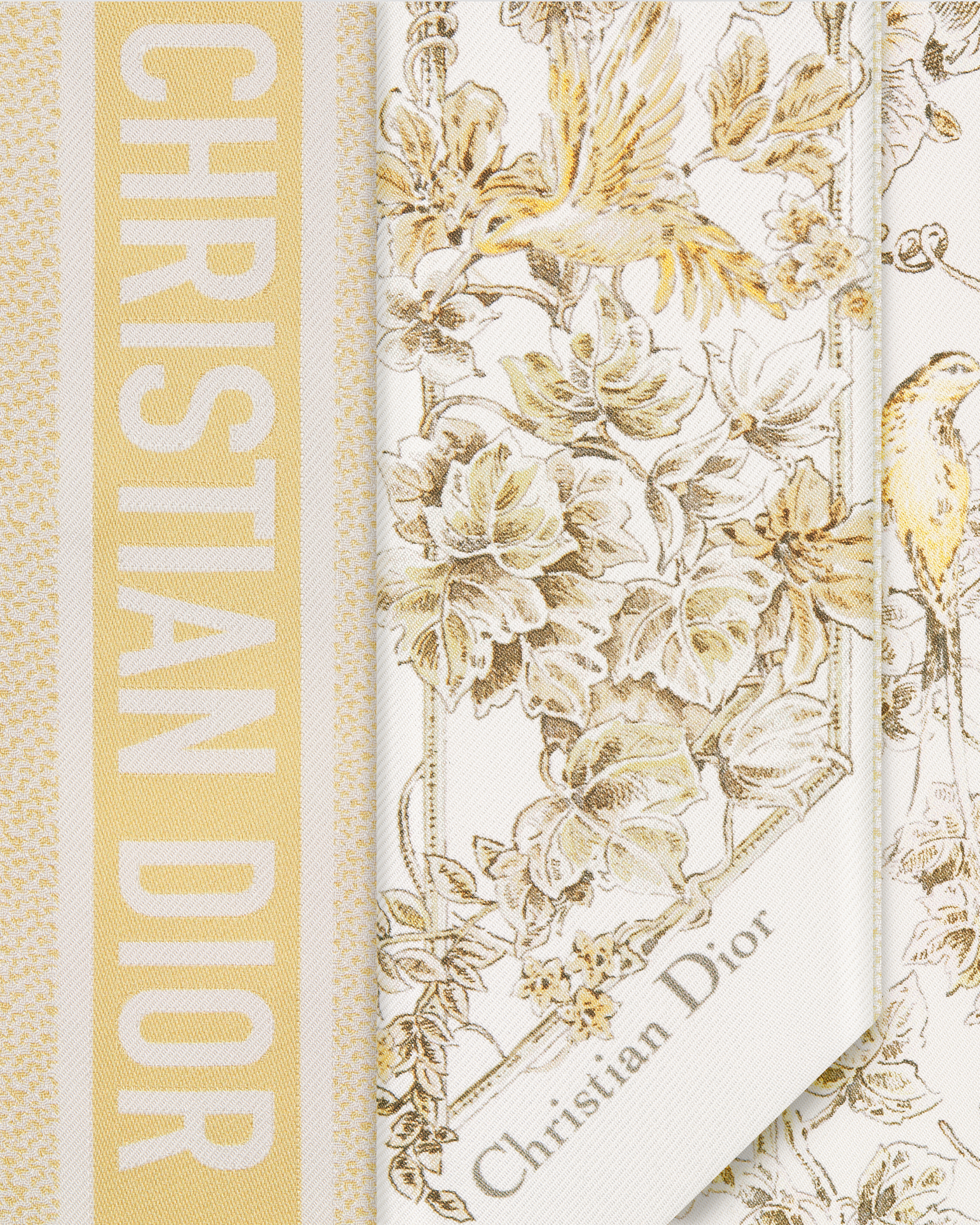 Jardin D-Étoile Mitzah Scarf White and Gold-Tone Silk Twill E09