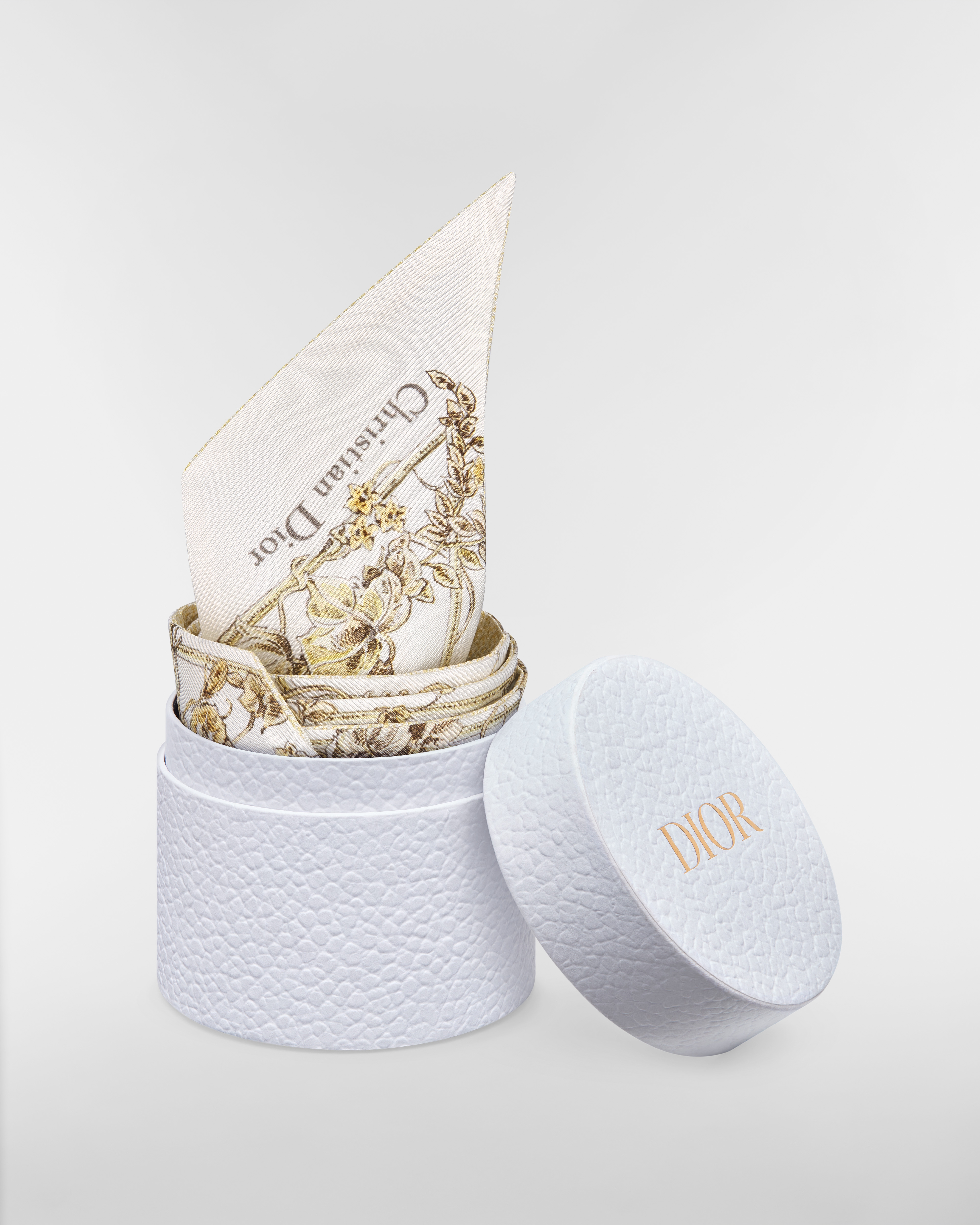 Mitzah-sjaal met Jardin D-Étoile-motief Witte en goudkleurige zijden keperstof E10