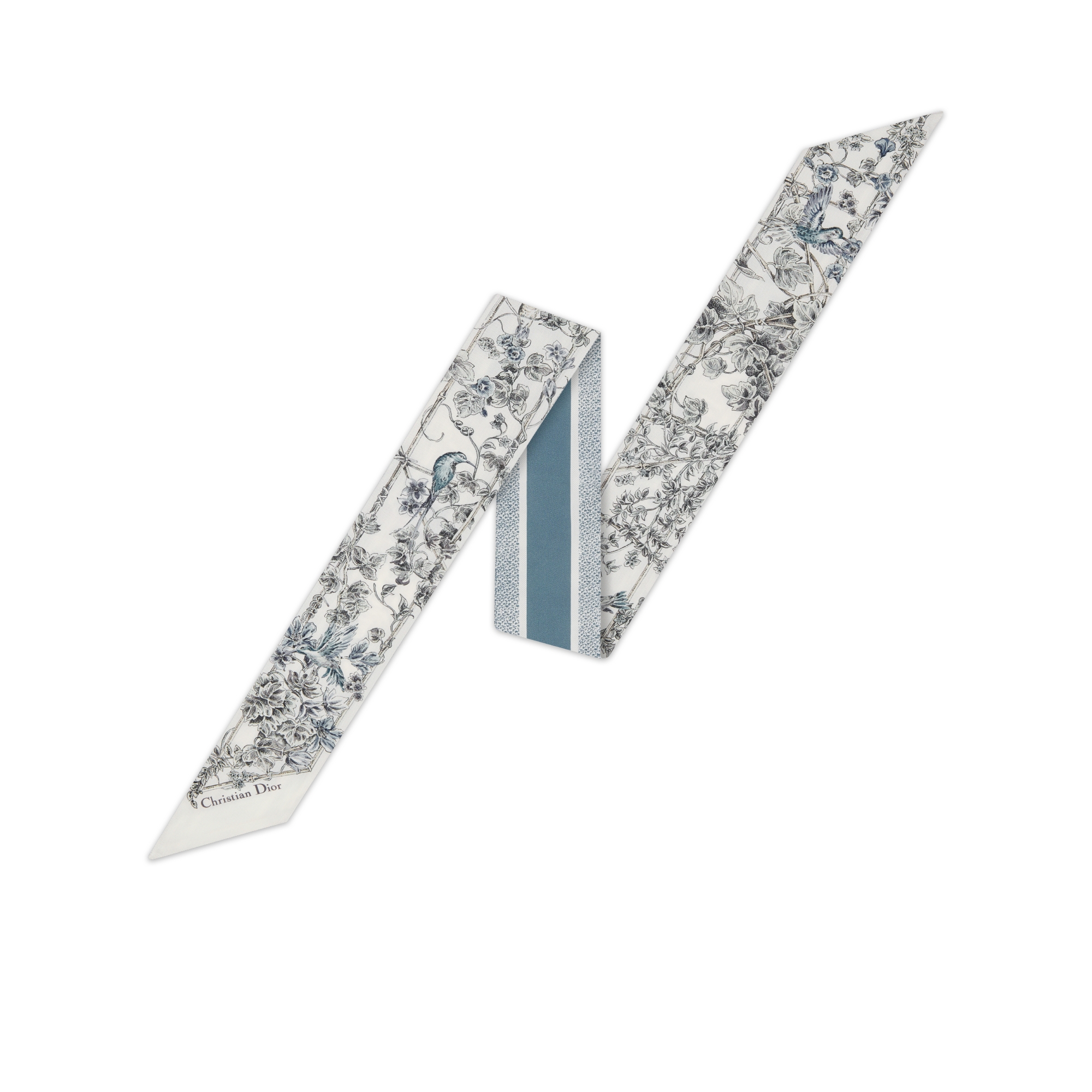 Jardin D-Étoile Mitzah-Schal Seidentwill in Weiß und Blau E01