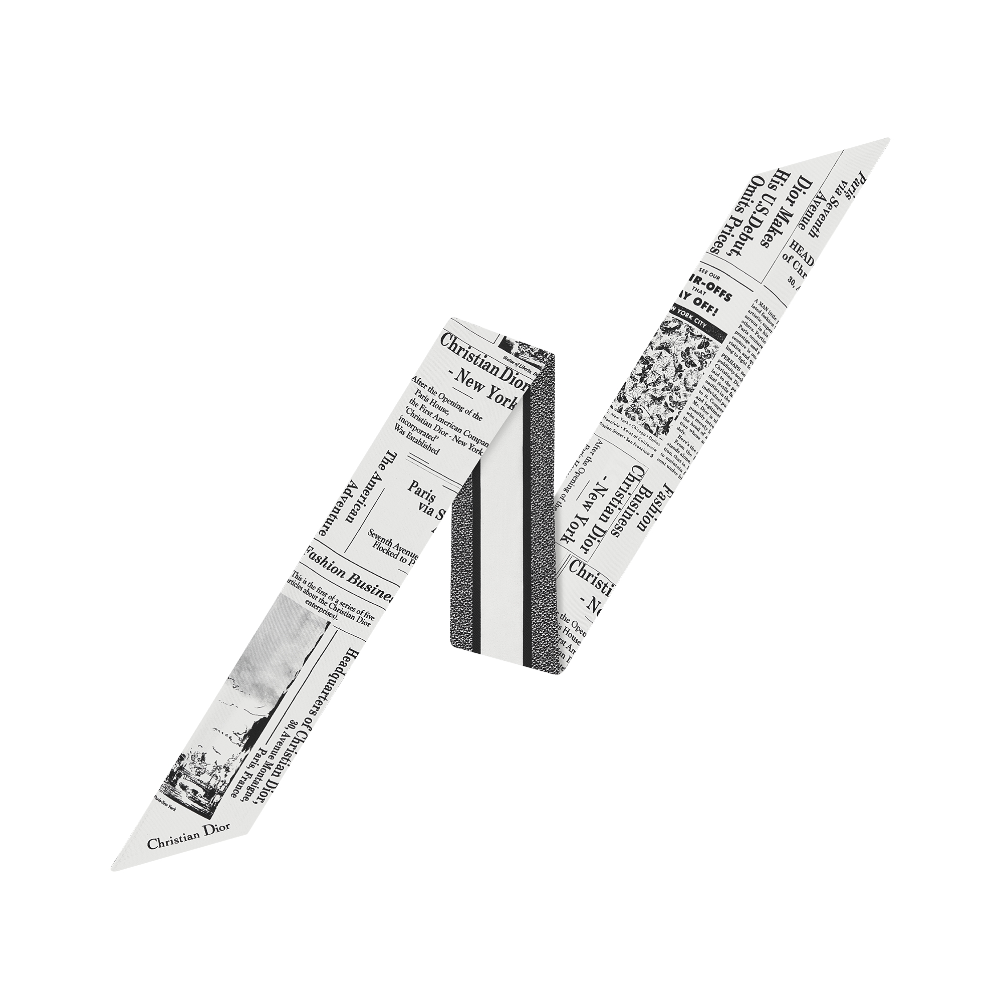 Newspaper Mitzah Scarf White and Black Silk Twill E01