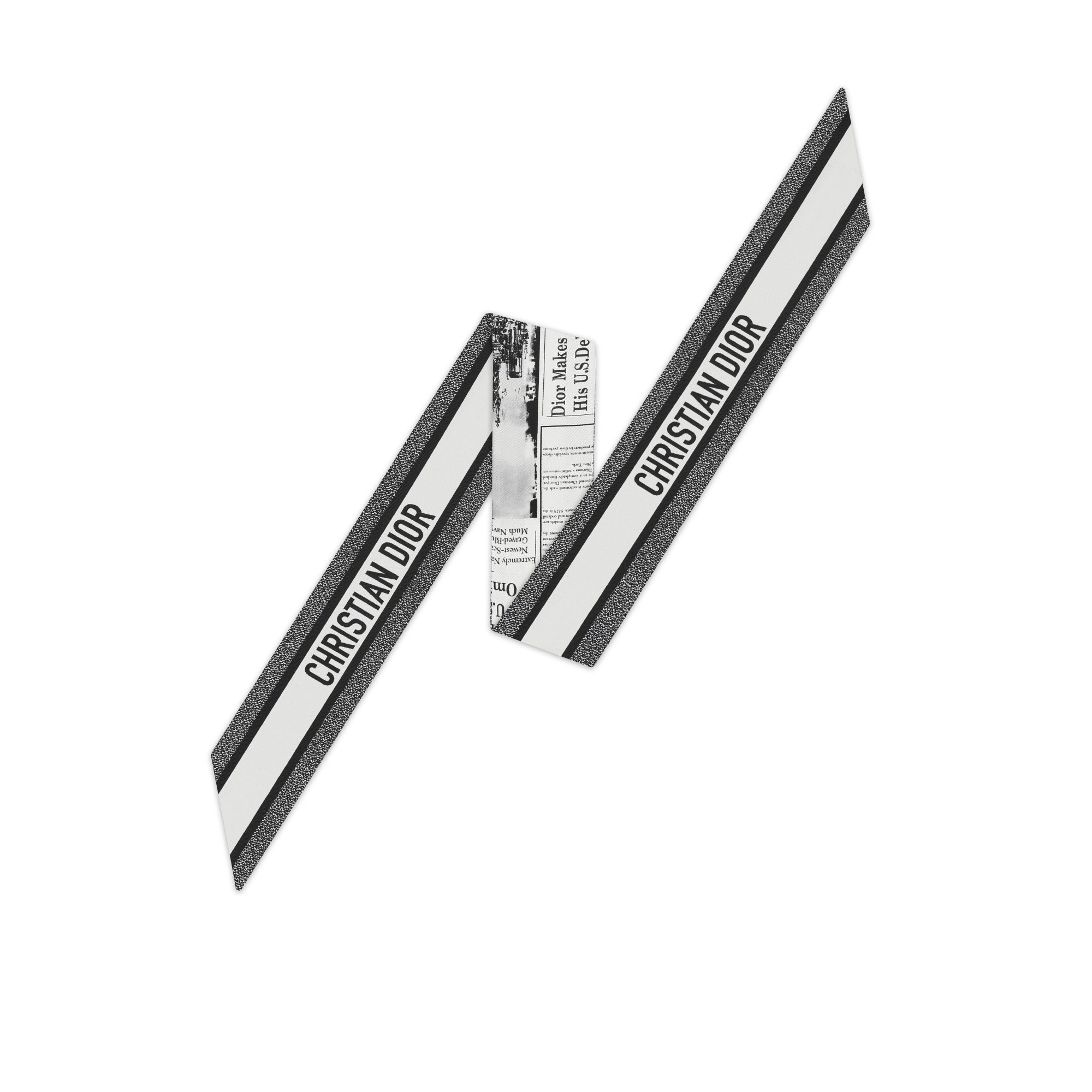 Mitzah Newspaper Twill de soie blanche et noire E08